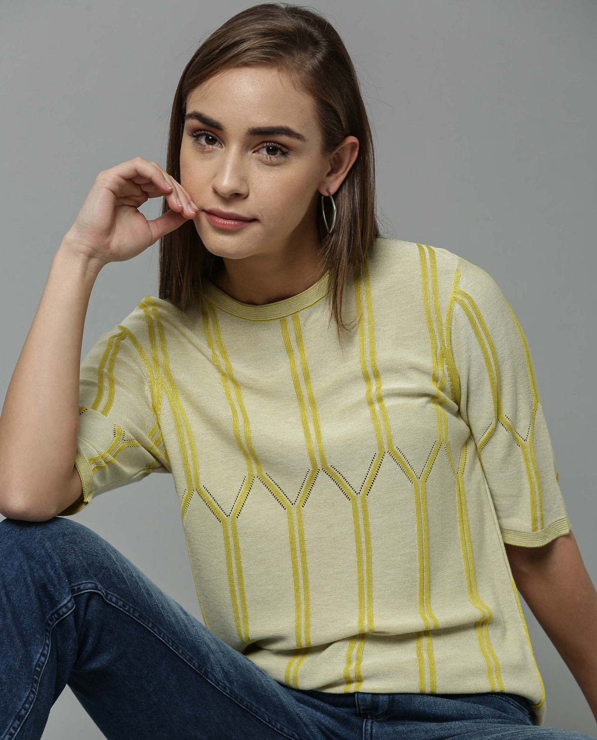 Rareism Women Orate Yellow Top Short Sleeves