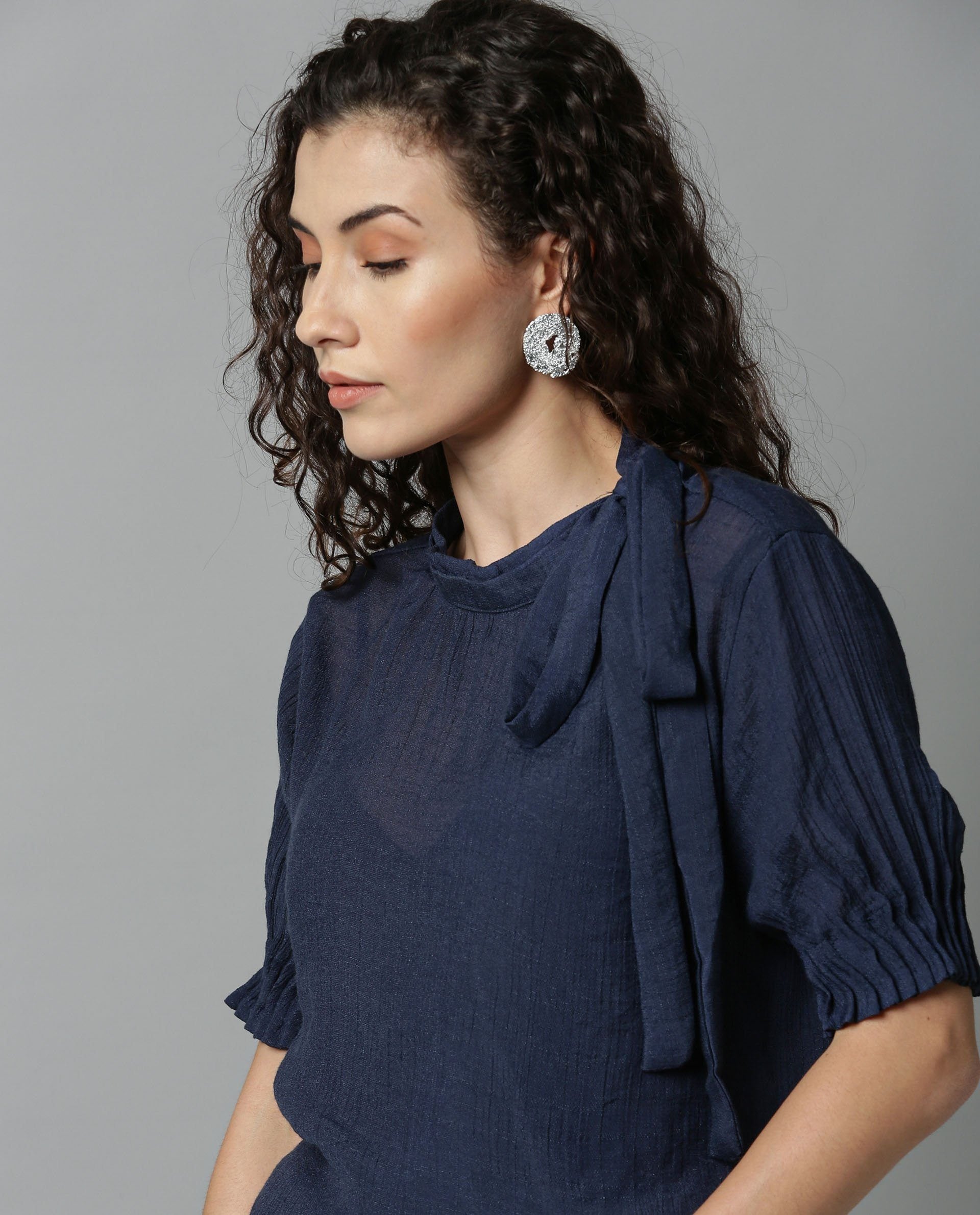 Rareism Women Sparrow Navy Top Short Sleeves