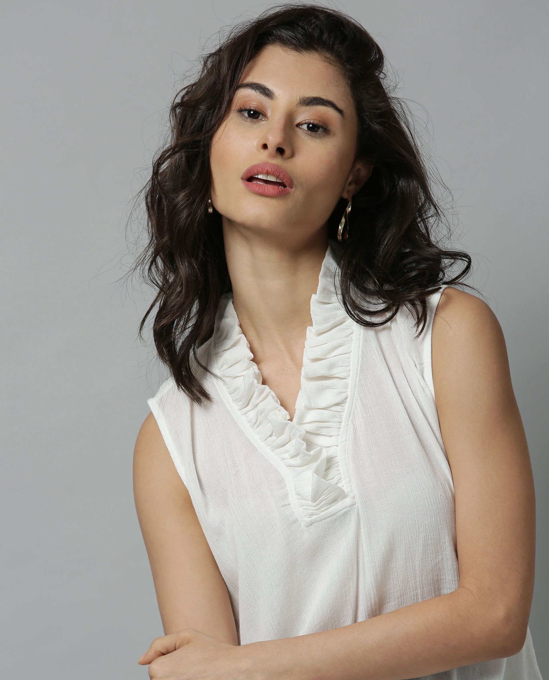 Rareism Women Breeze White Top Sleeveless