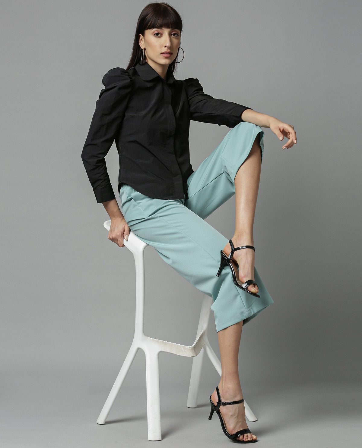 Rareism Women Tesla Black Top Full Sleeves Solid