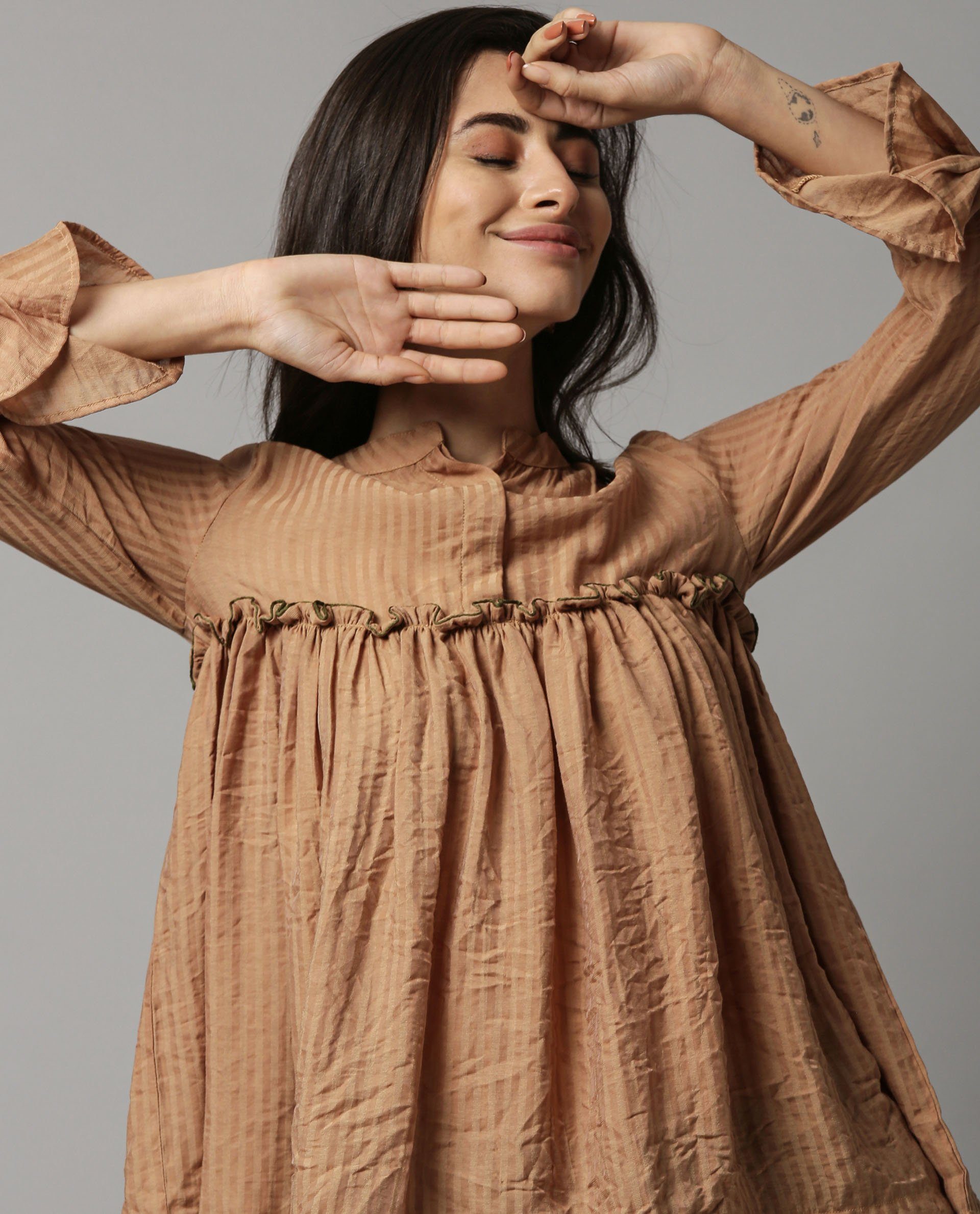 Rareism Women Poetry Brown Top Full Sleeves