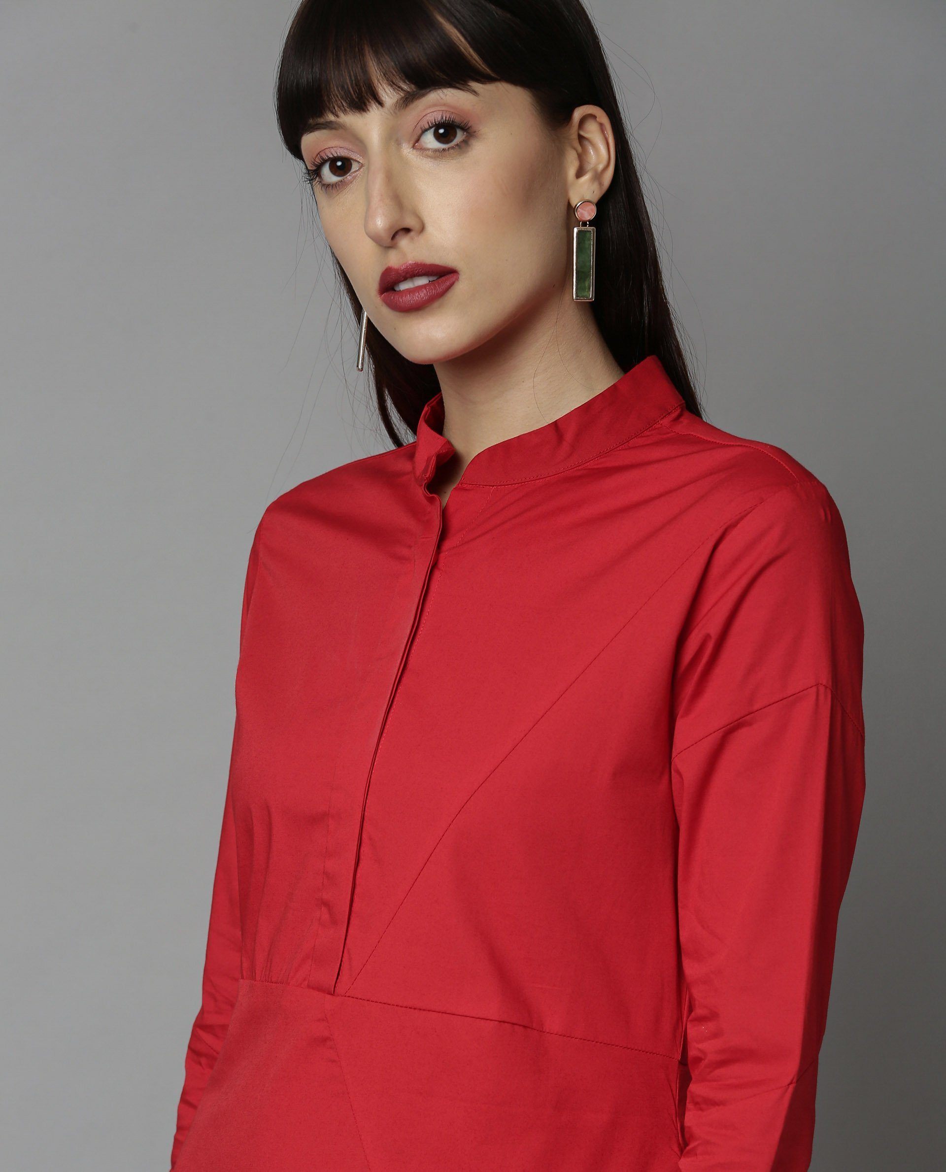 Rareism Women Petal Red Dress Full Sleeves