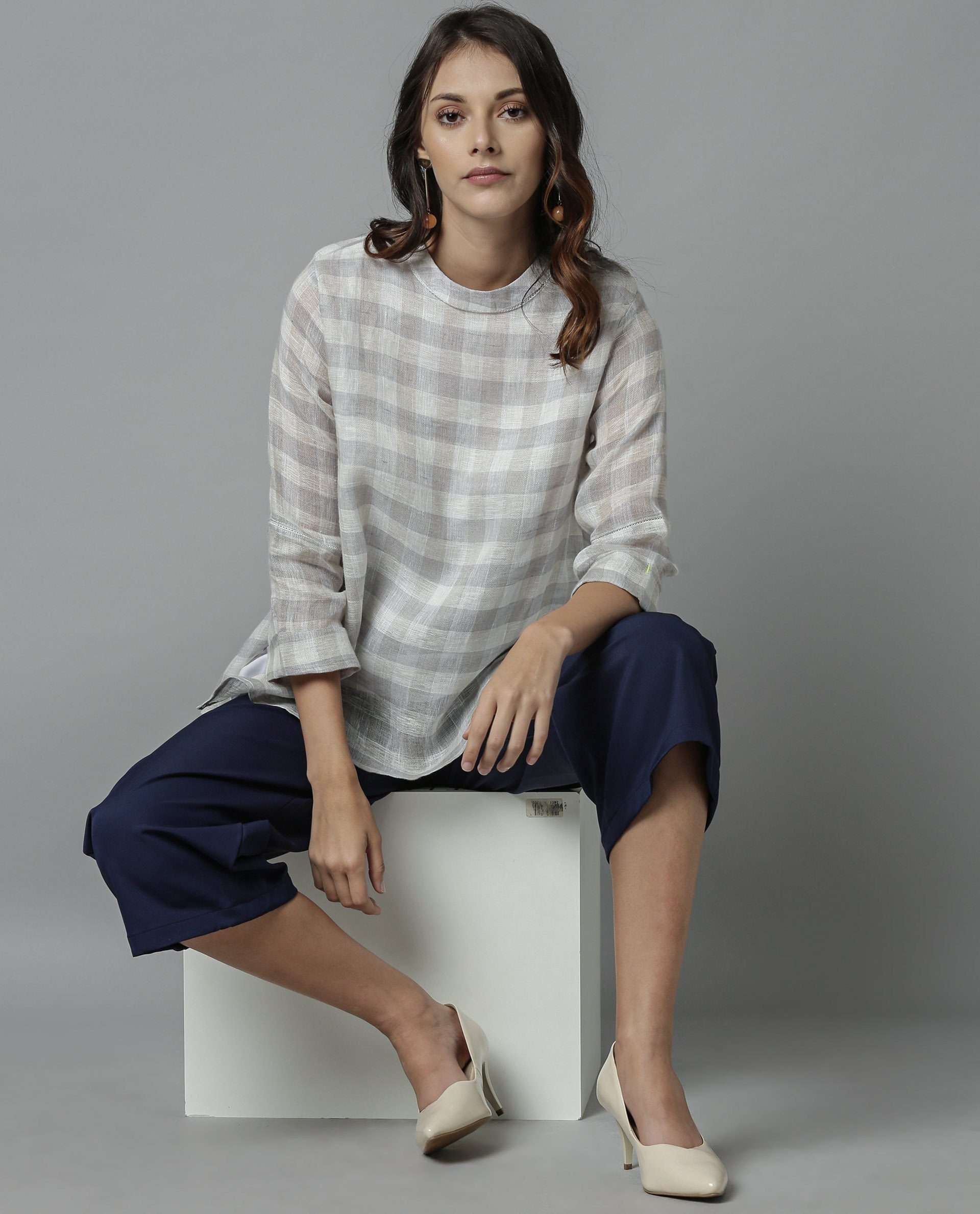 Rareism Women April Grey Top Full Sleeves