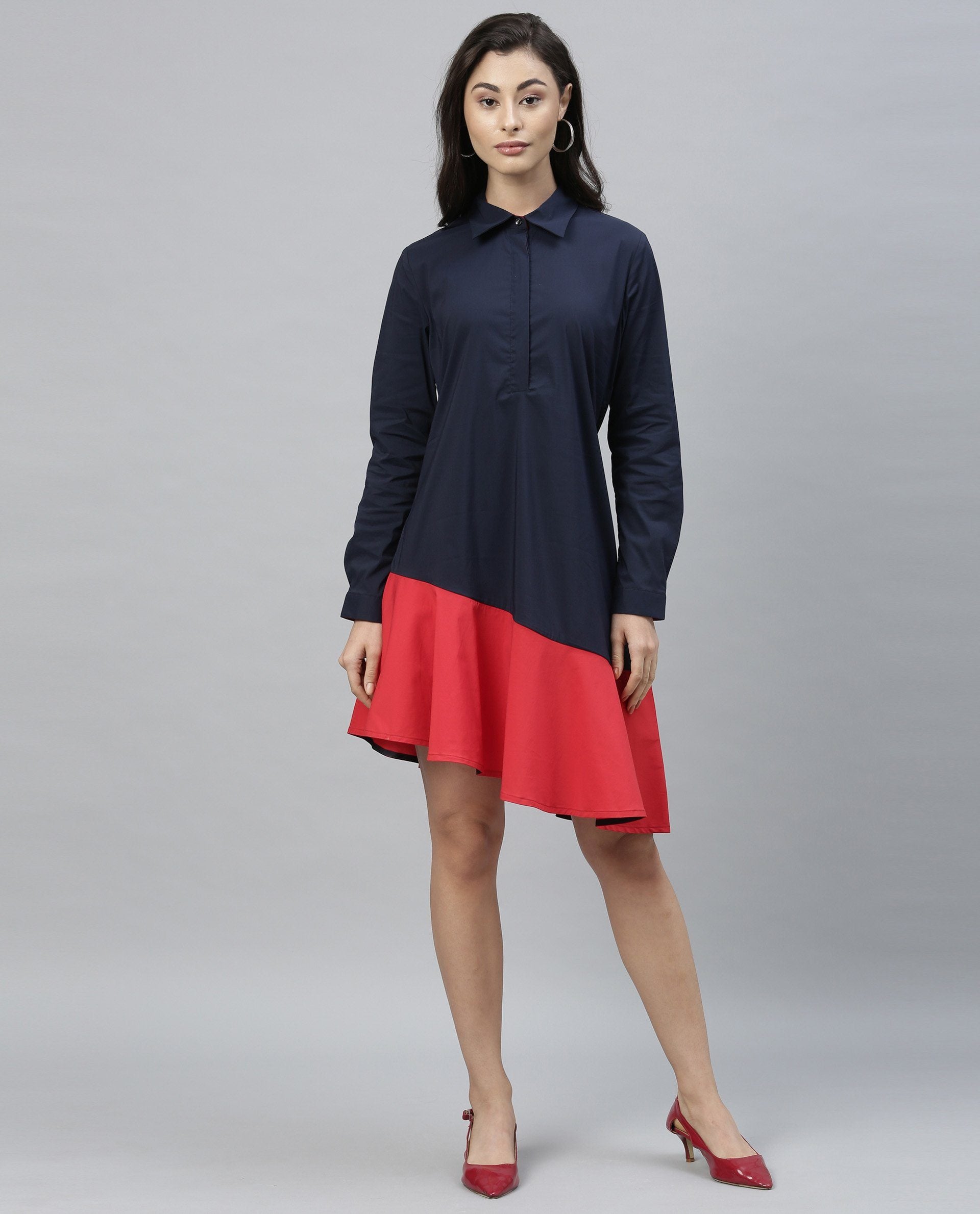 Rareism Women Dahlia Navy Dress Full Sleeves