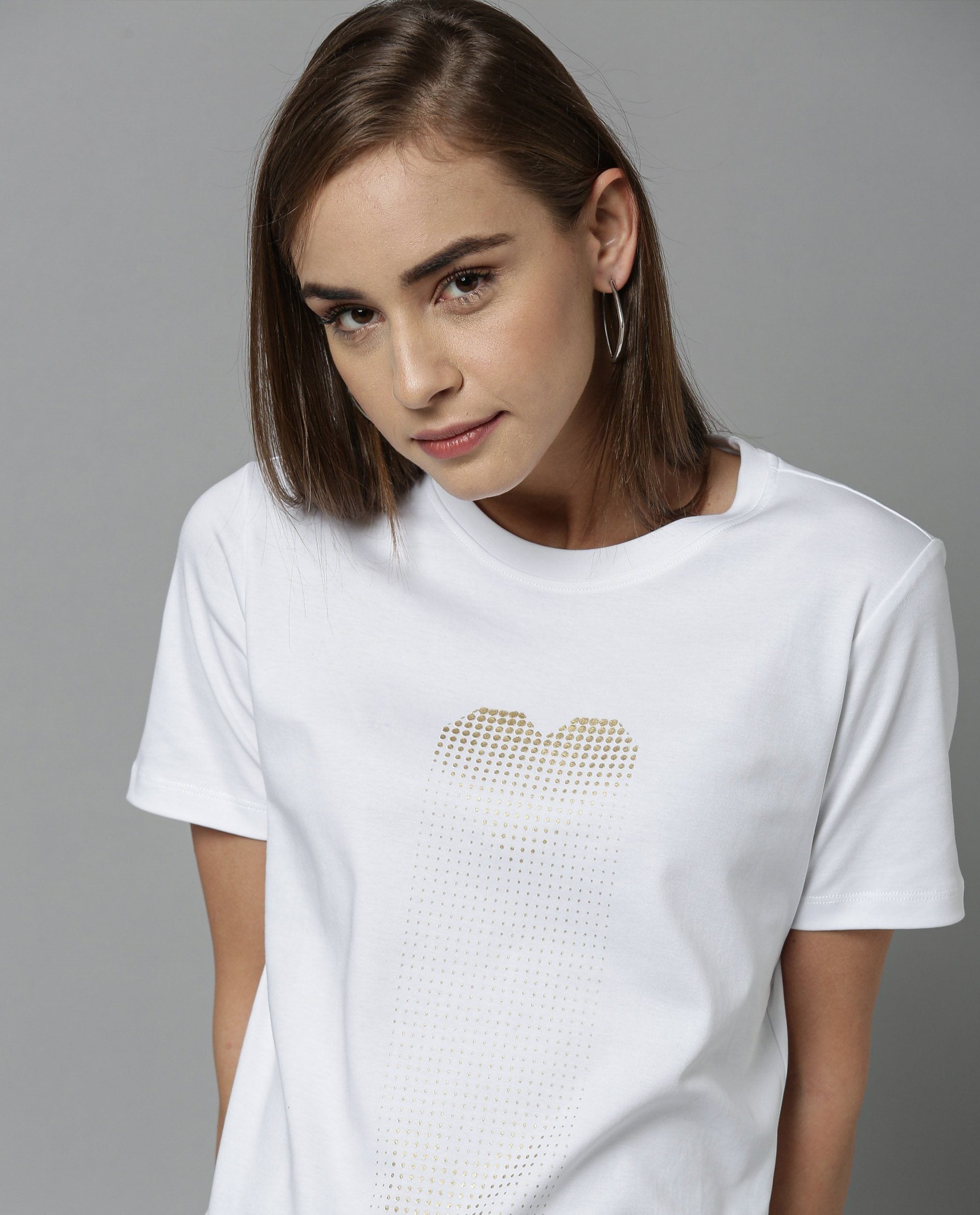 Rareism Women Basic Tee White Top Short Sleeves