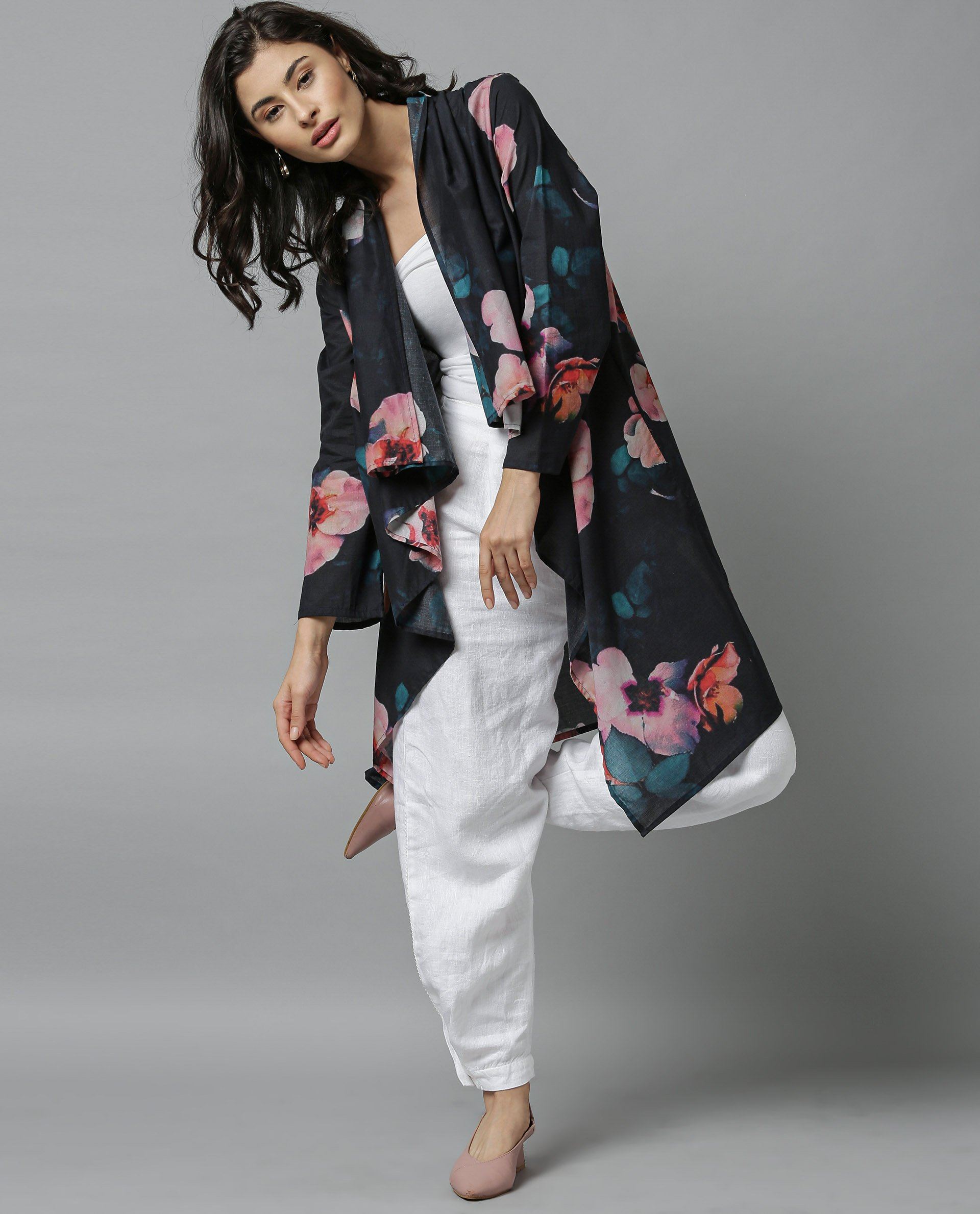 Rareism Women Vini Black Overlayer Full Sleeves Printed