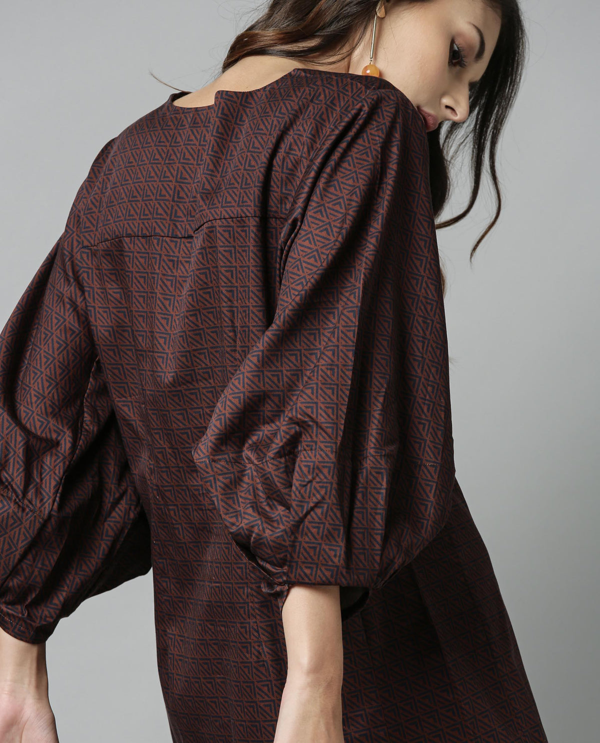 Rareism Women Drag Brown Dress Full Sleeves Printed