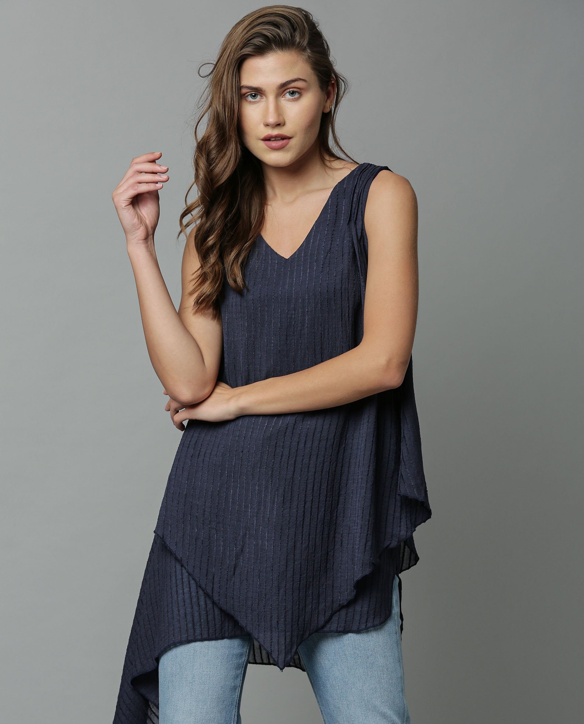 Rareism Women Cosmo Navy Top Sleeveless