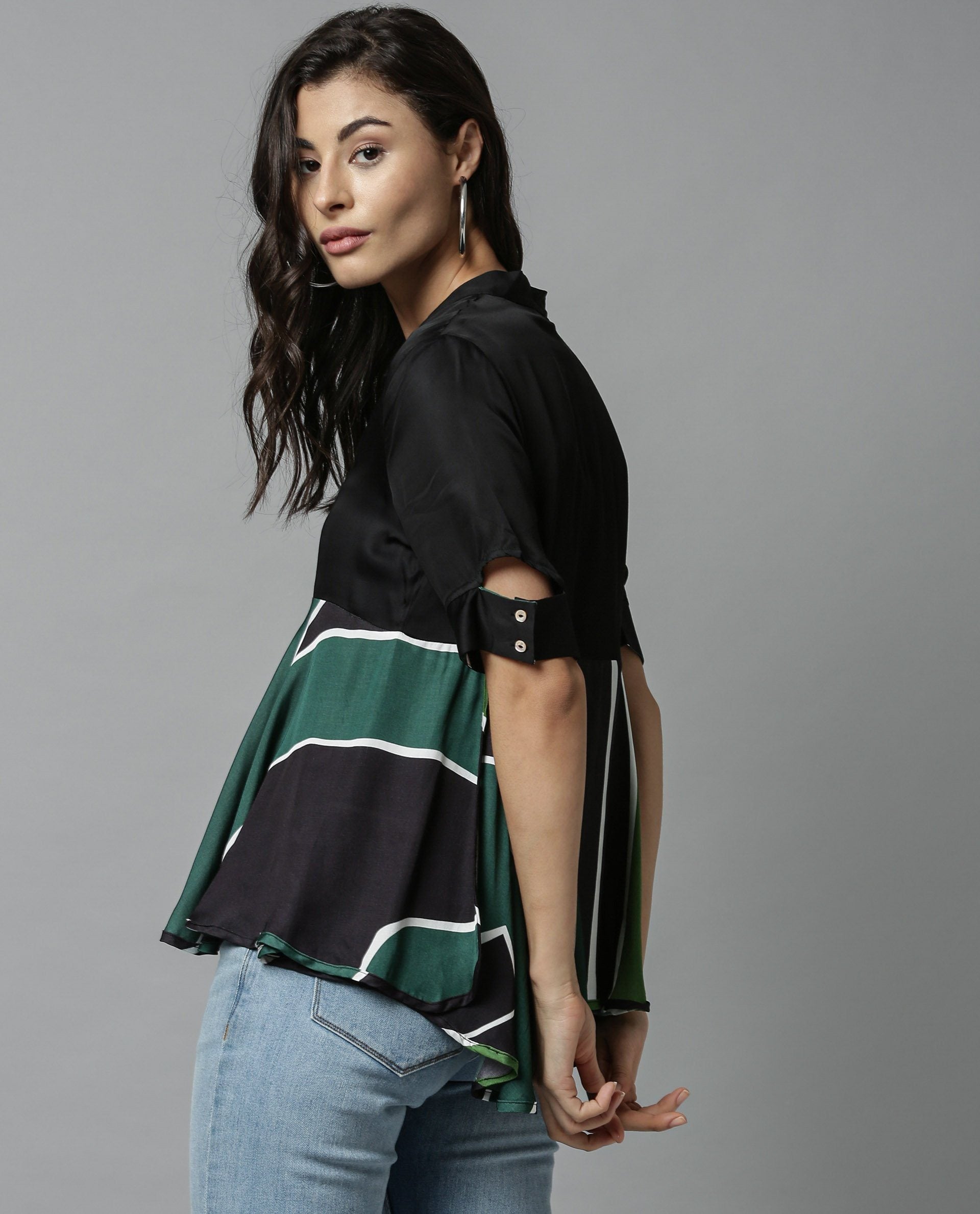 Rareism Womens Havana Green Top Modal Fabric Regular Fit Half Sleeve V Neck