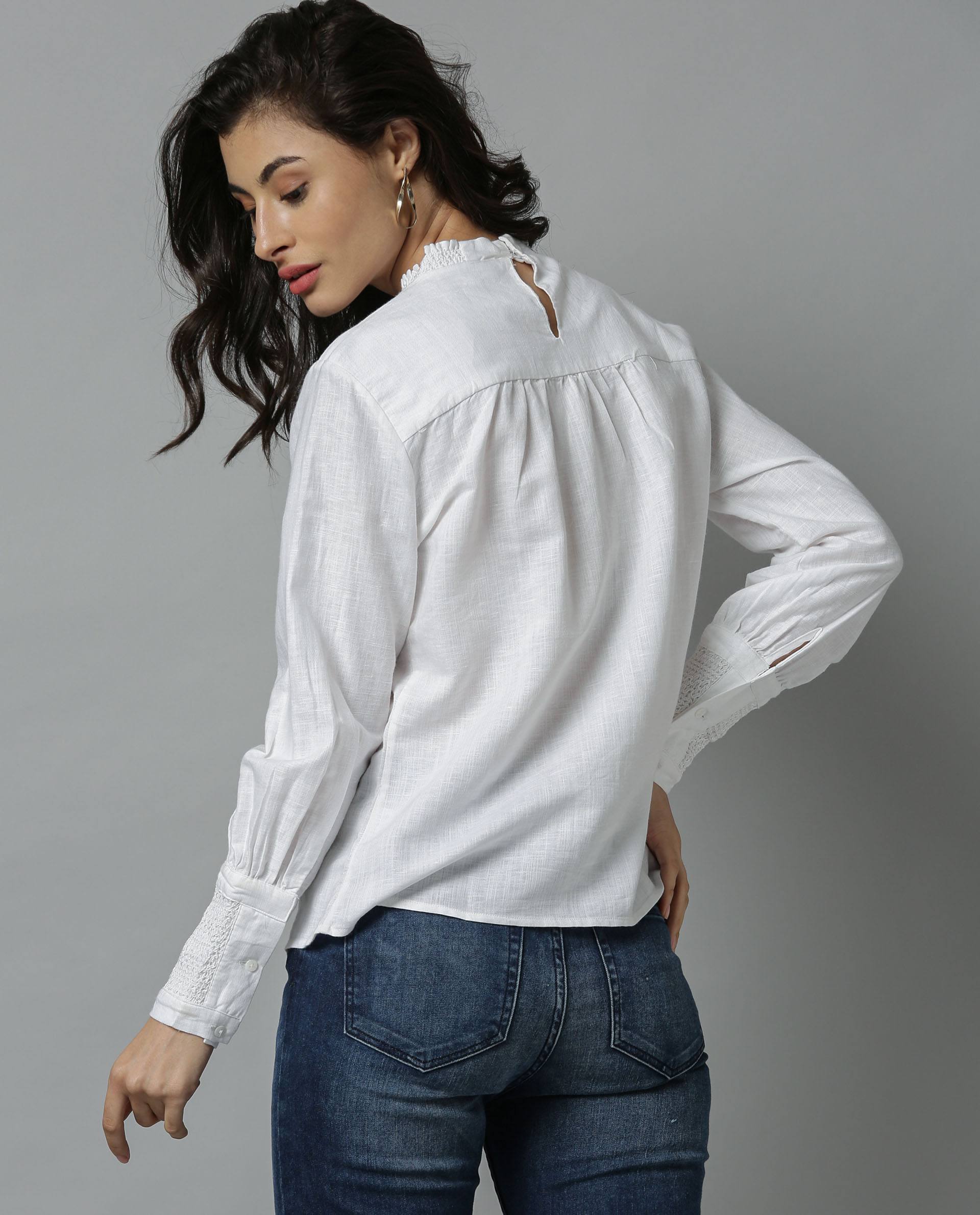 Rareism Women Dandellion White Top Full Sleeves