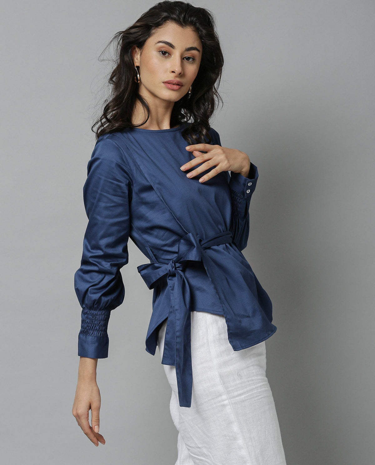 Rareism Women Shanko Blue Top Full Sleeves Solid