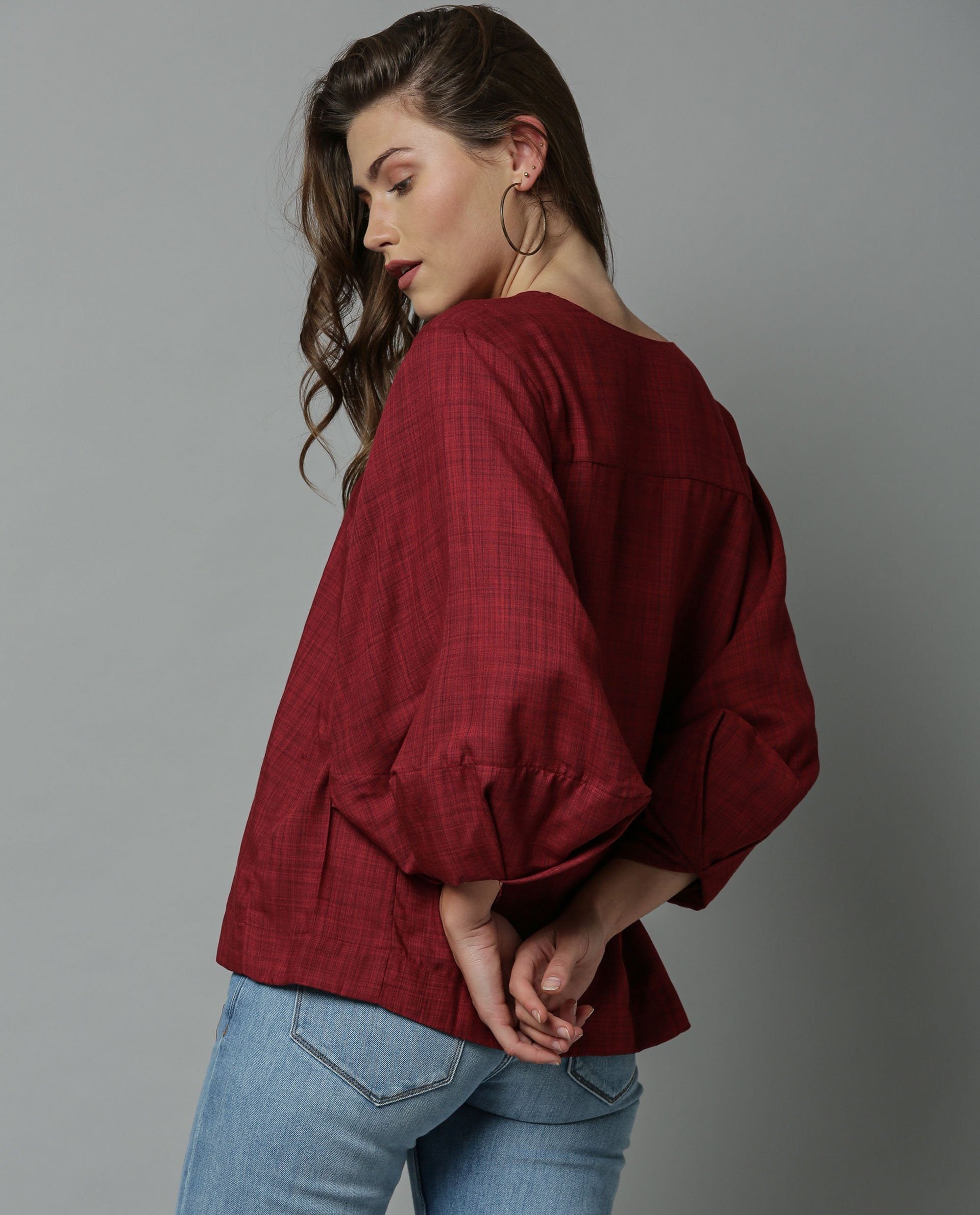 Rareism Women Amuse Maroon Top Full Sleeves Solid