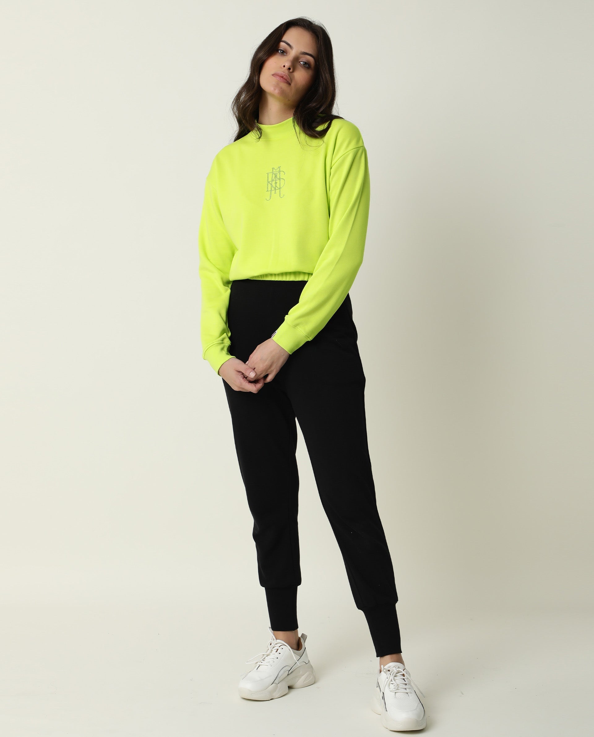 Rareism Womens Coyne Green Sweatshirt Cotton Fabric Relaxed Fit Full Sleeve High Neck