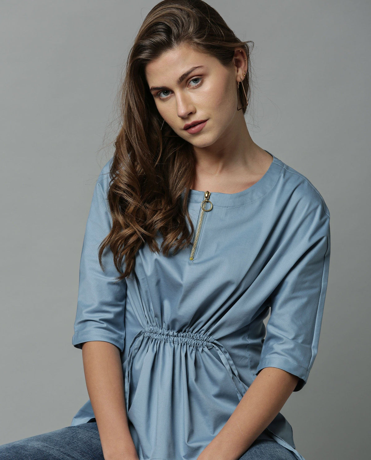 Rareism Women Fenny Blue Top Short Sleeves Solid