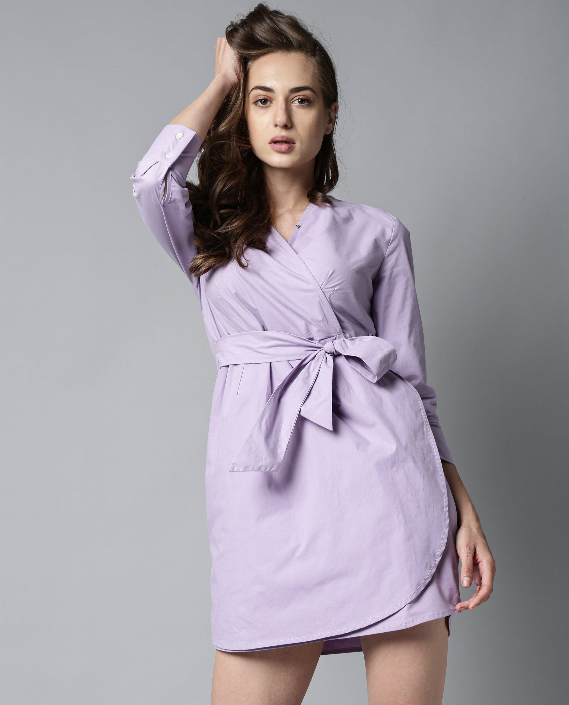 Rareism Women Soul Purple Dress Full Sleeves Solid
