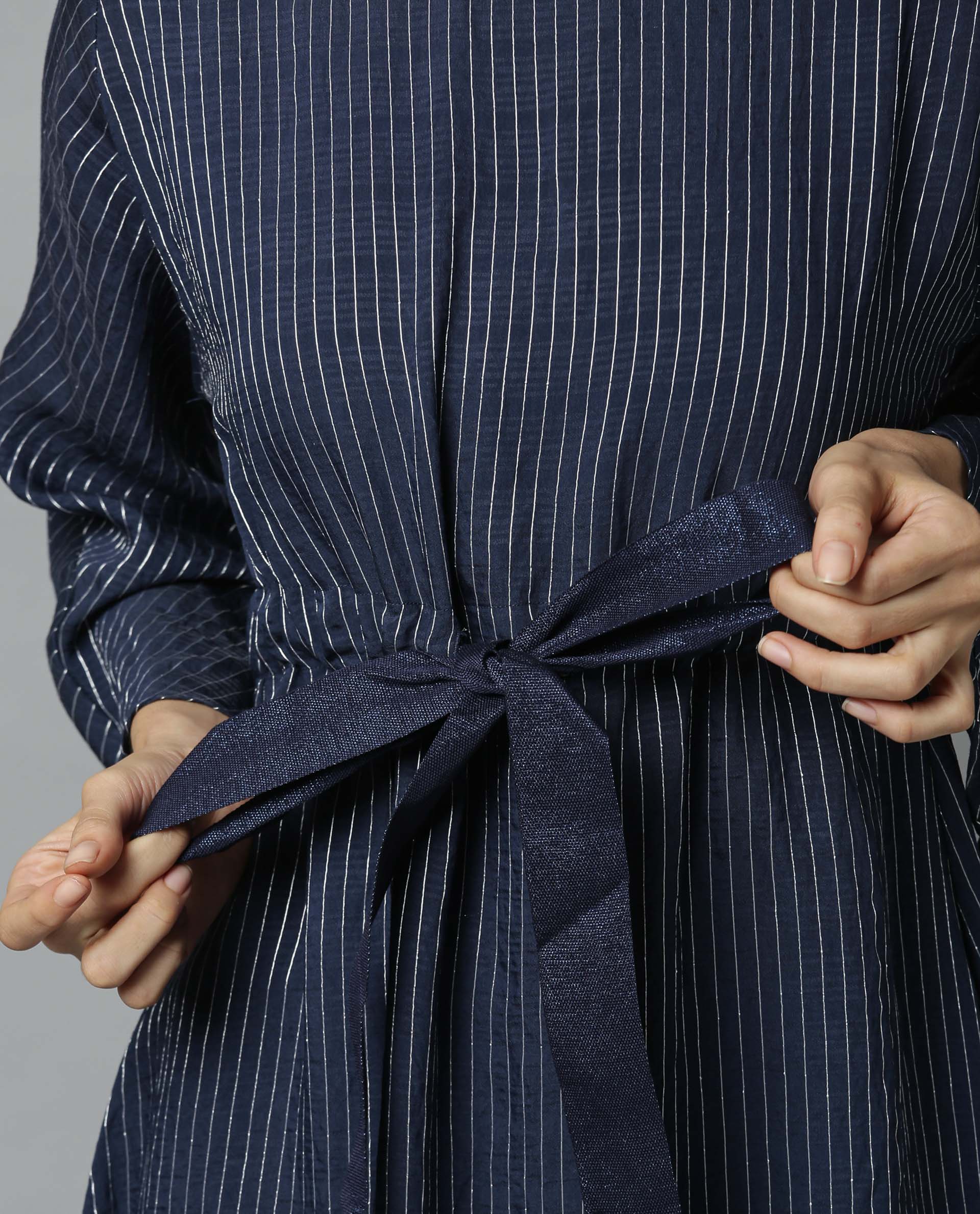 Rareism Women Repose Navy Dress Full Sleeves