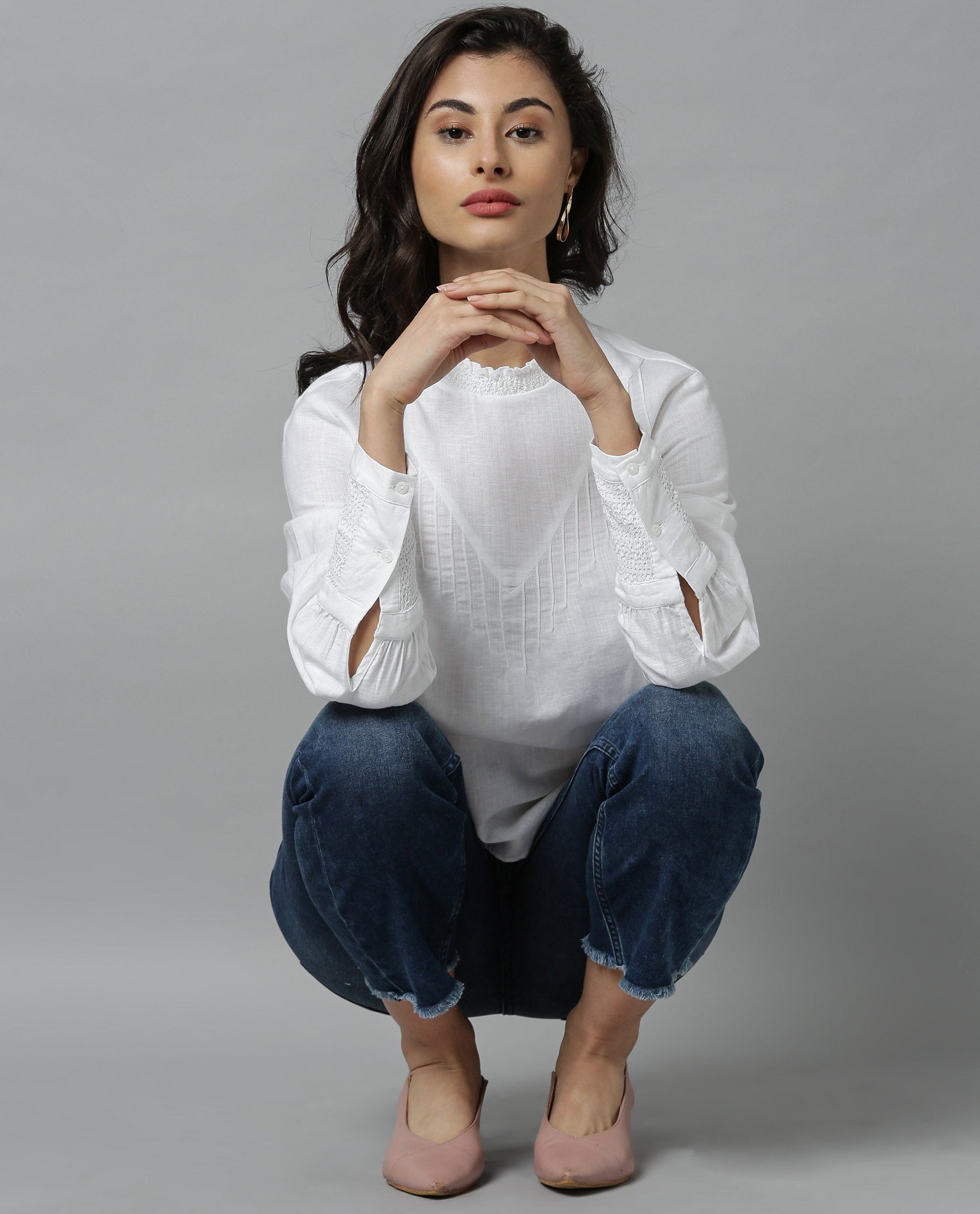 Rareism Women Dandellion White Top Full Sleeves
