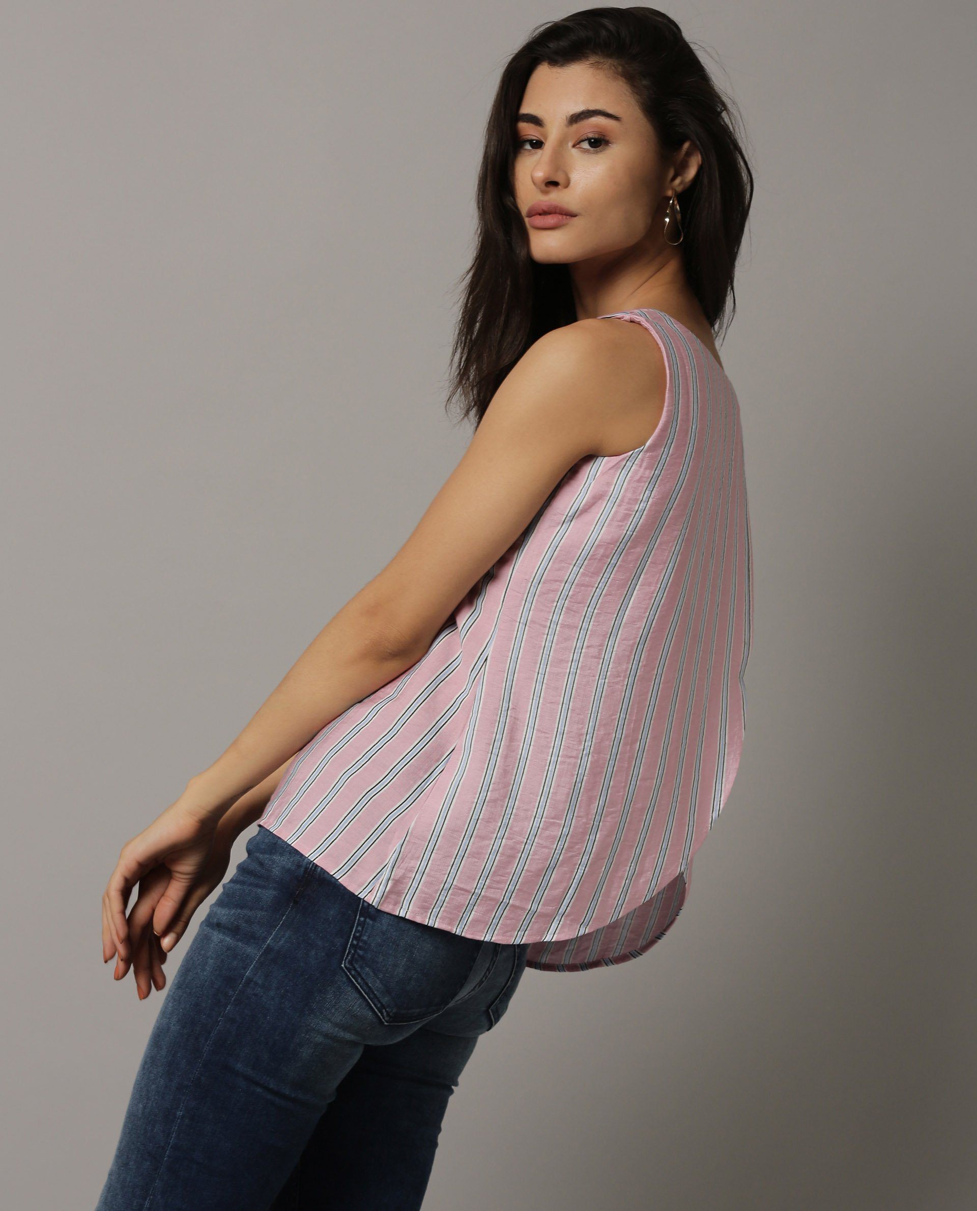 Rareism Women Wave Pink Top Sleeveless