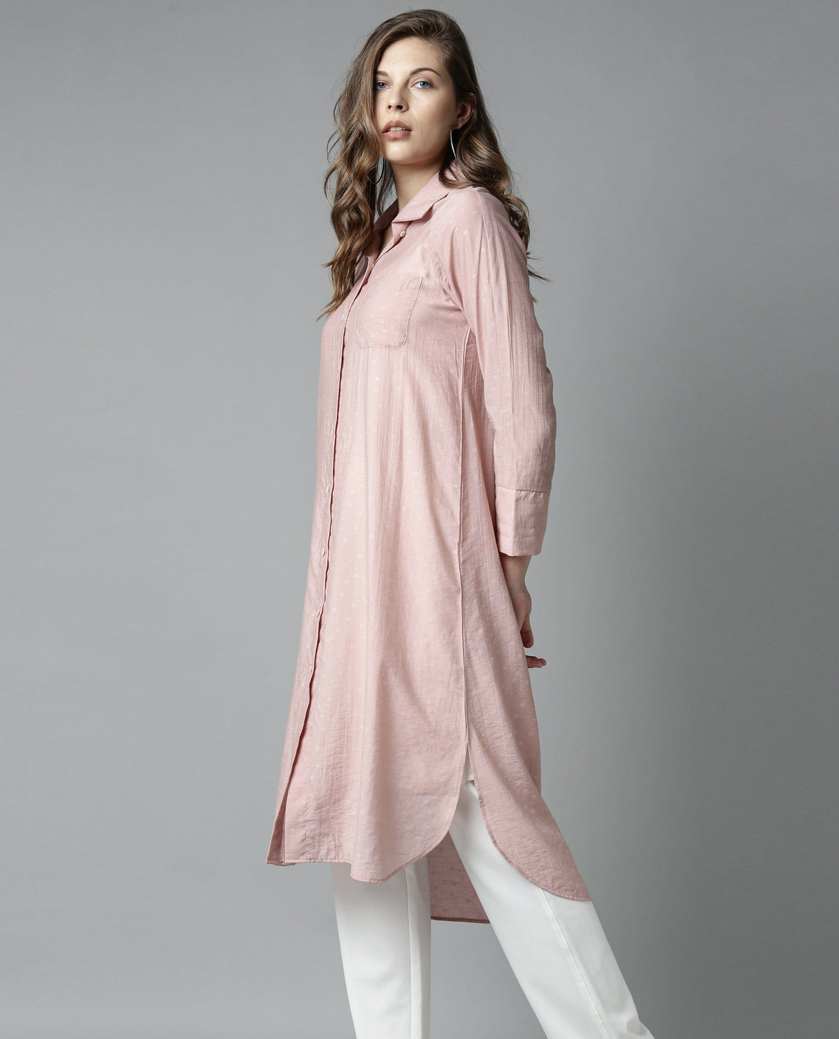 Rareism Women Akia Pink Dress Full Sleeves Solid