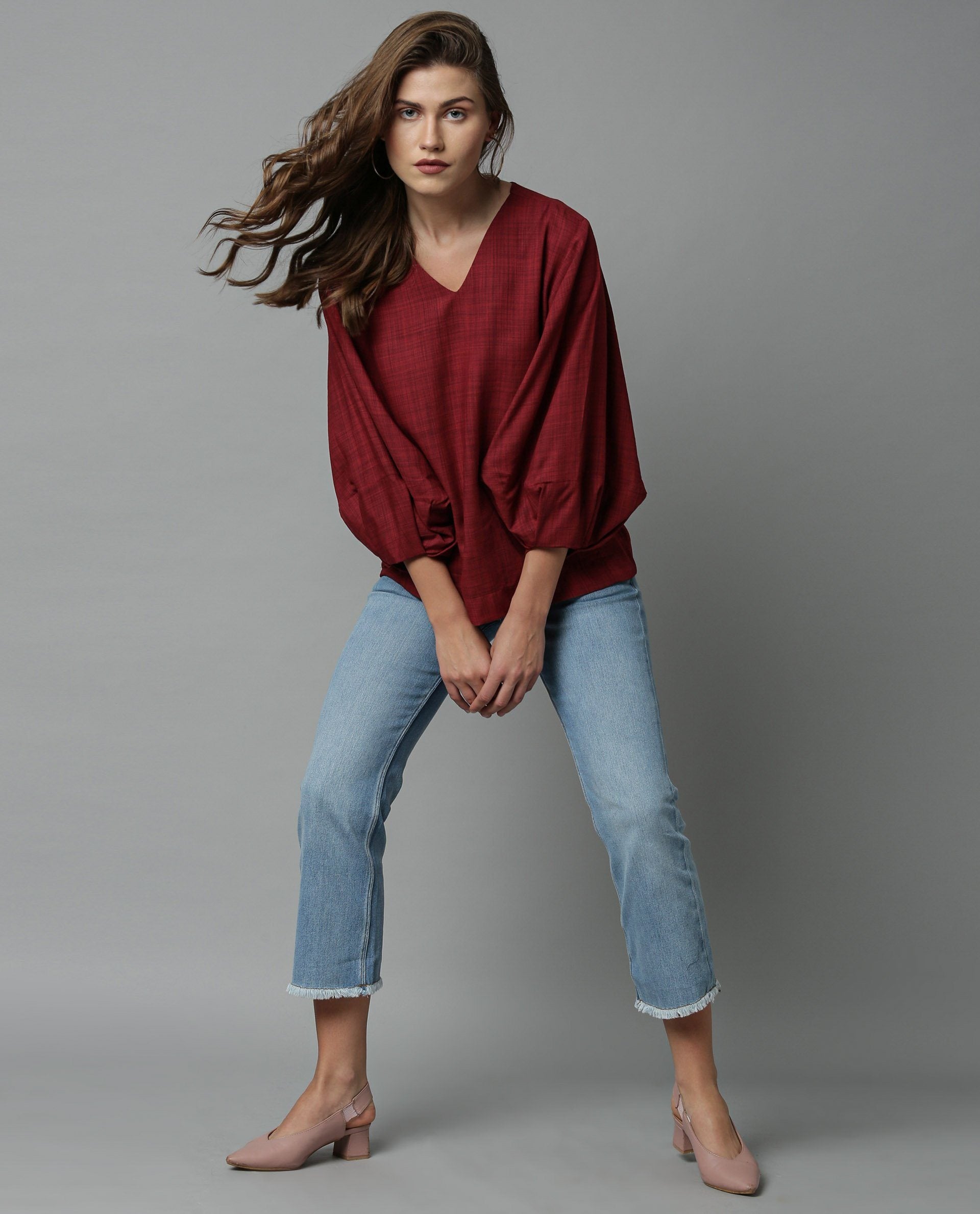 Rareism Women Amuse Maroon Top Full Sleeves Solid
