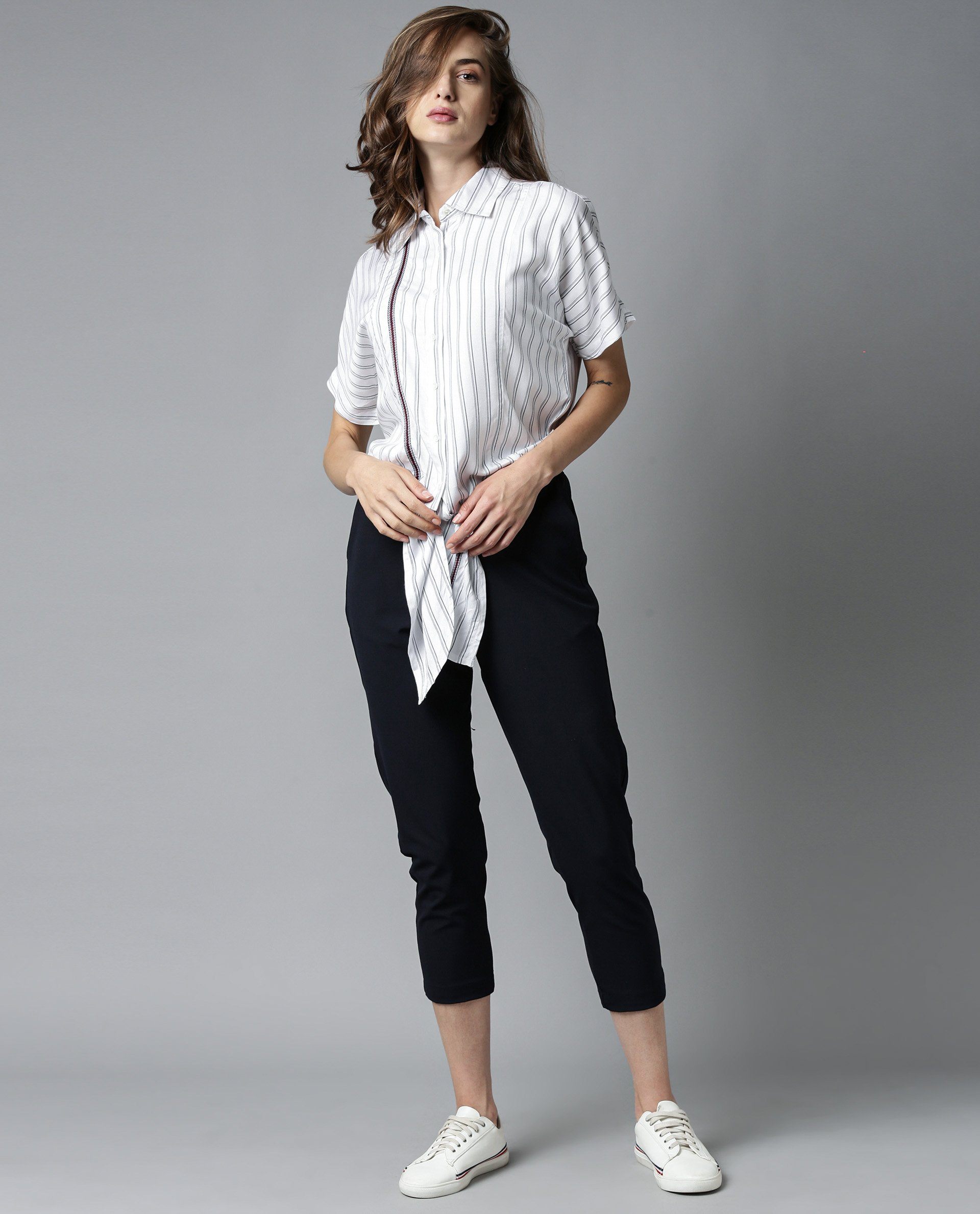 Rareism Womens Ciaga White Shirt Three Fourth Sleeve Band Collar