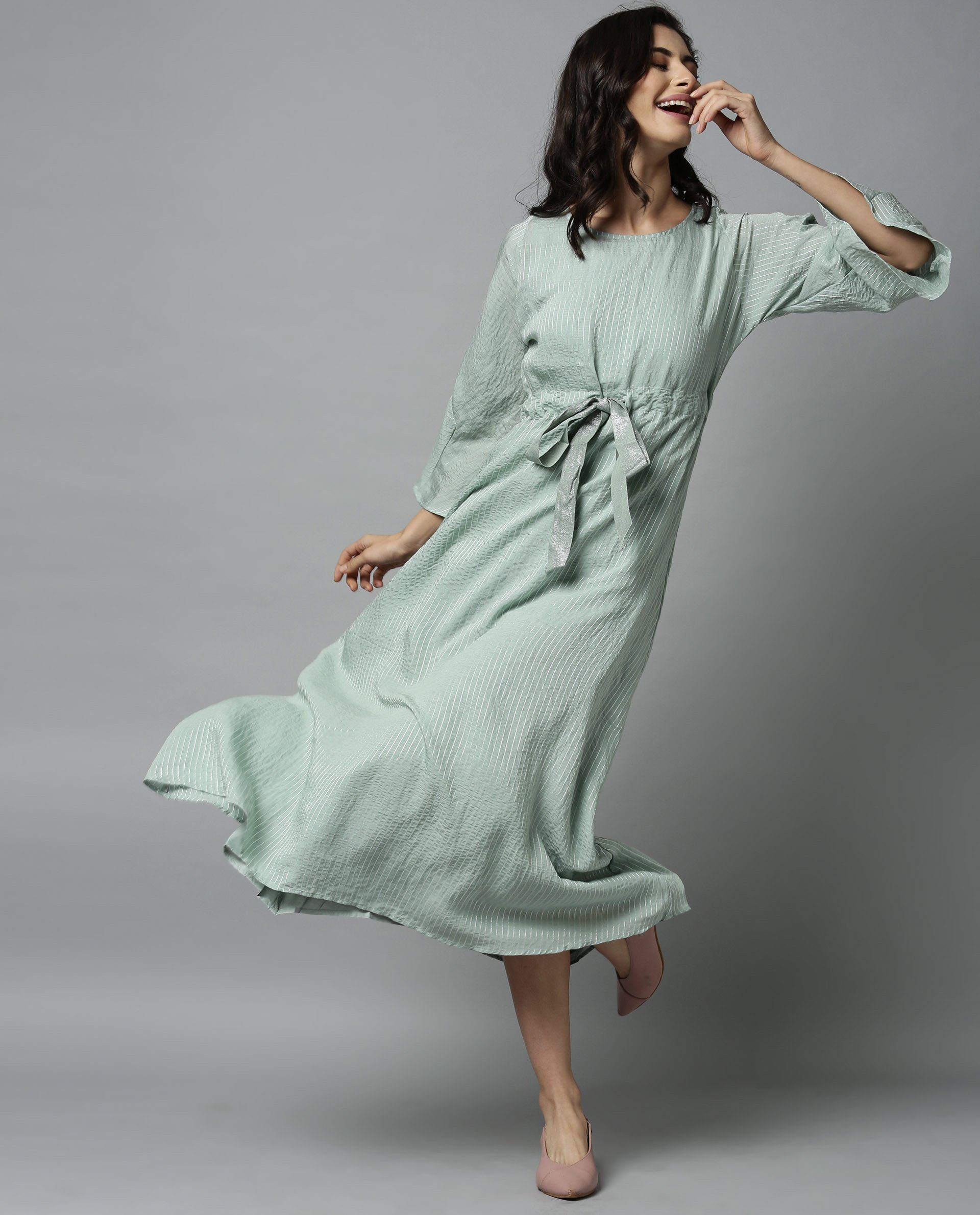 Rareism Women Repose Green Dress Full Sleeves