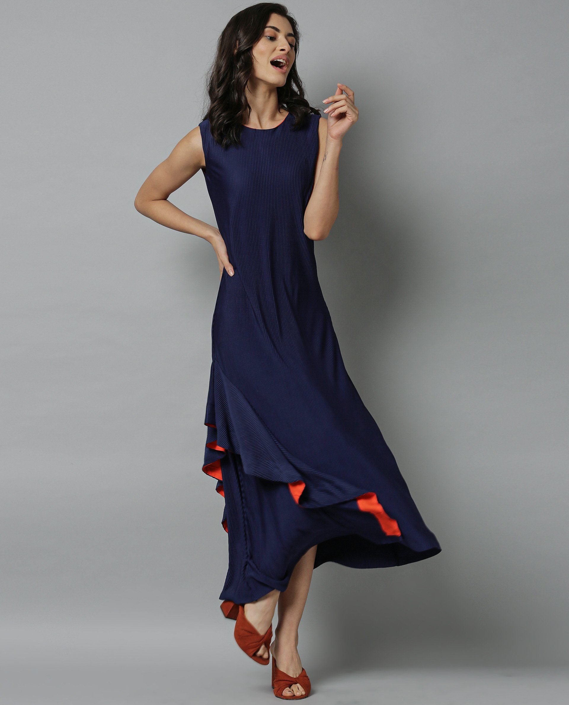 Rareism Women Oka Blue Dress Sleeveless