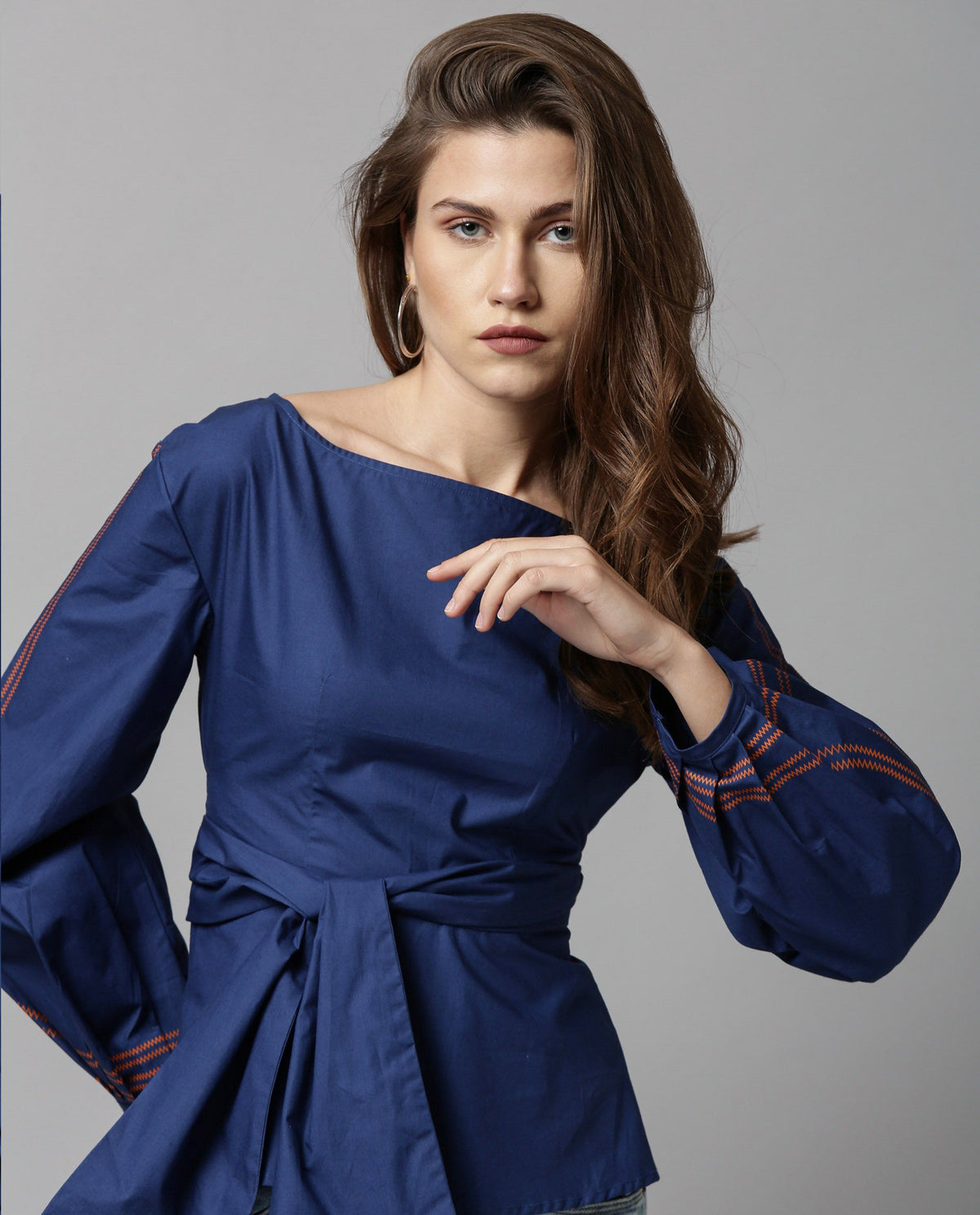 Rareism Women Tulip-Rz Blue Top Full Sleeves Solid