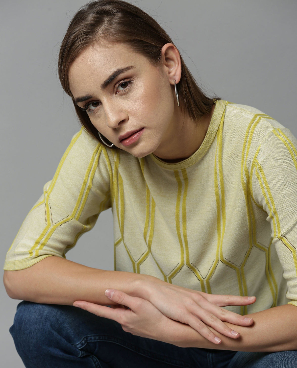 Rareism Women Orate Yellow Top Short Sleeves