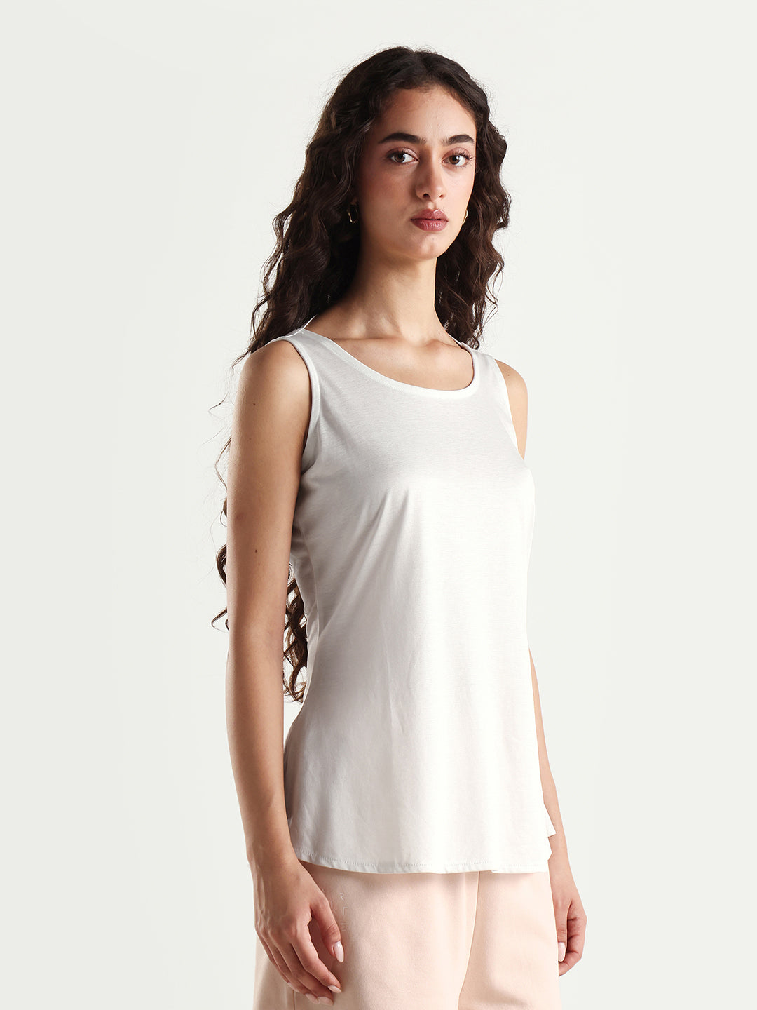 Rareism Women's Slip Crew Neck Plain Sleeveless Knee Length Regular Fit Top