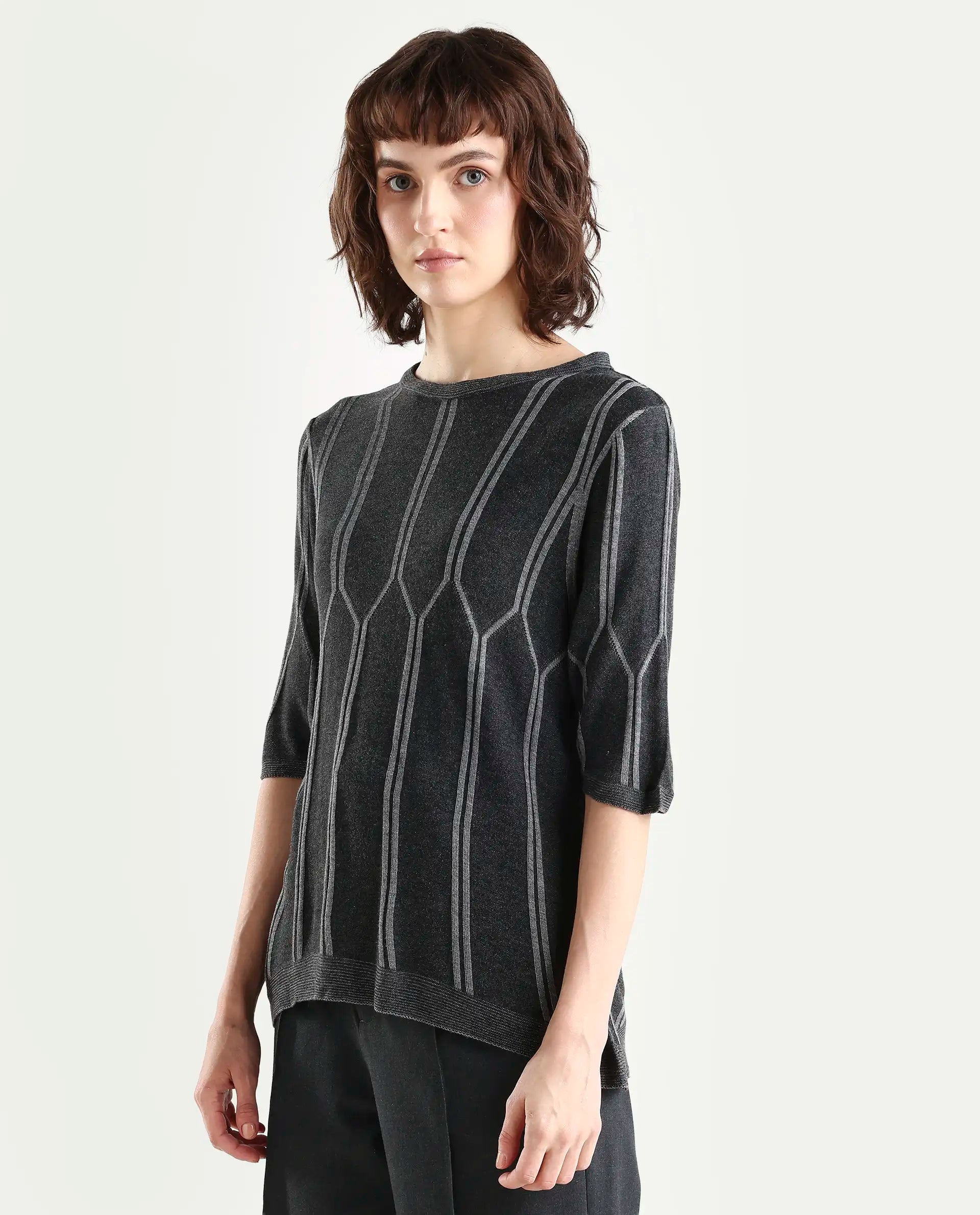 Rareism Women Orate Black Top Short Sleeves