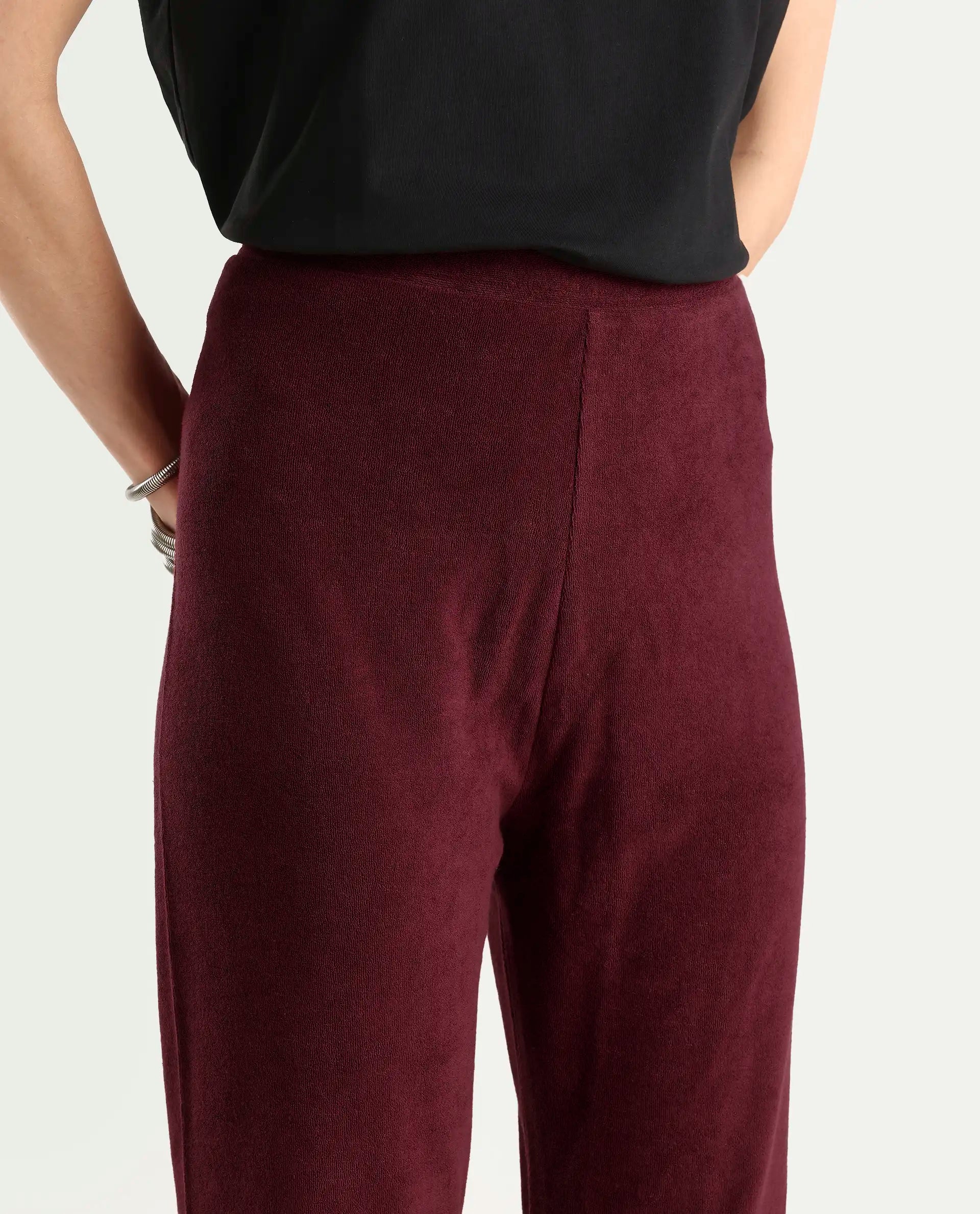 Rareism Women Magica Maroon Trousers Knit Fabric Solid