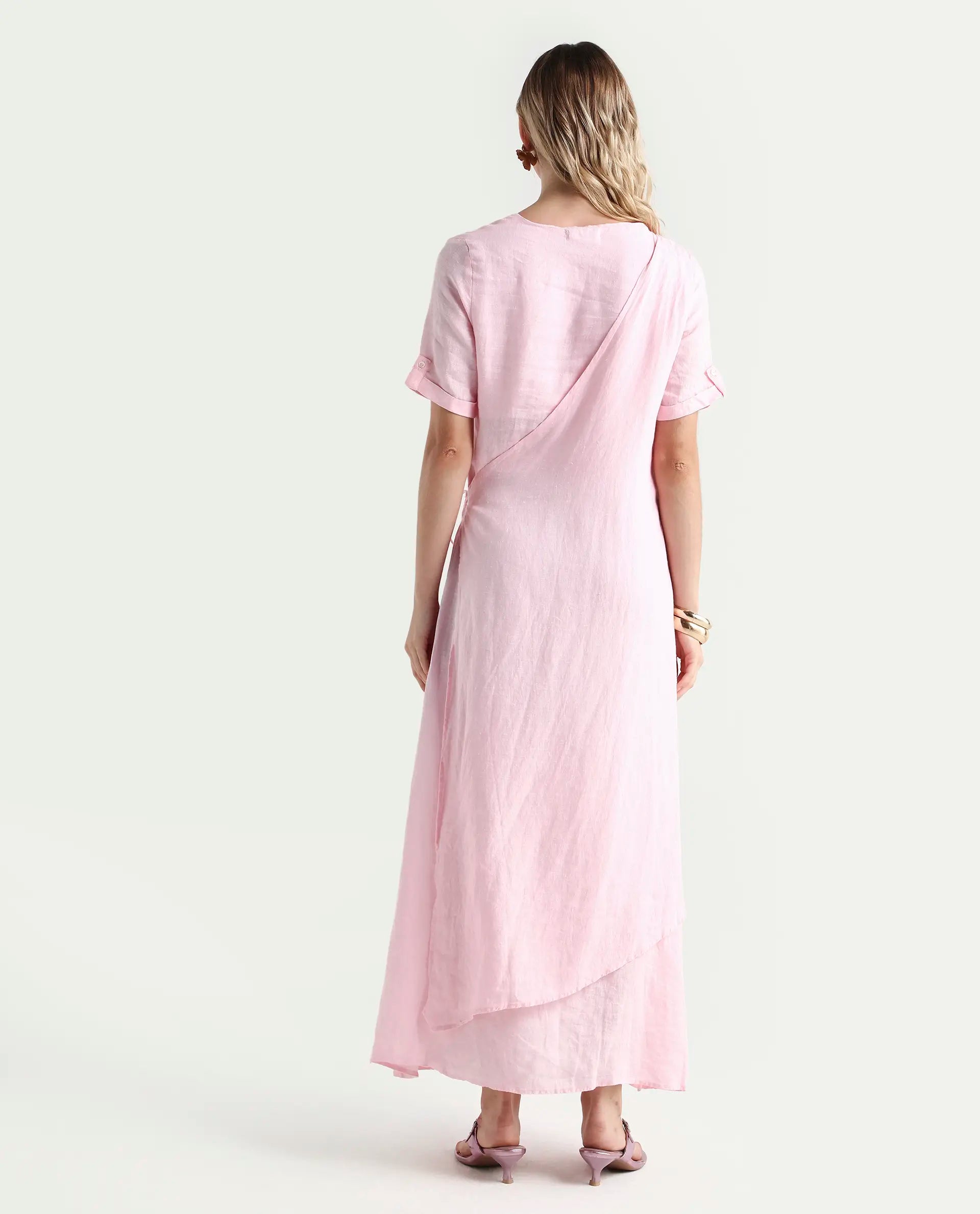 Rareism Women's Doodle Pink Linen Dress