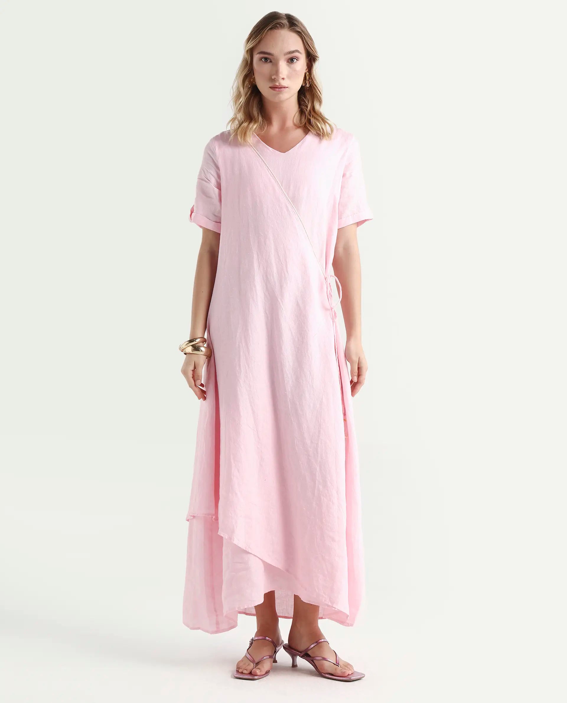 Rareism Women's Doodle Pink Linen Dress