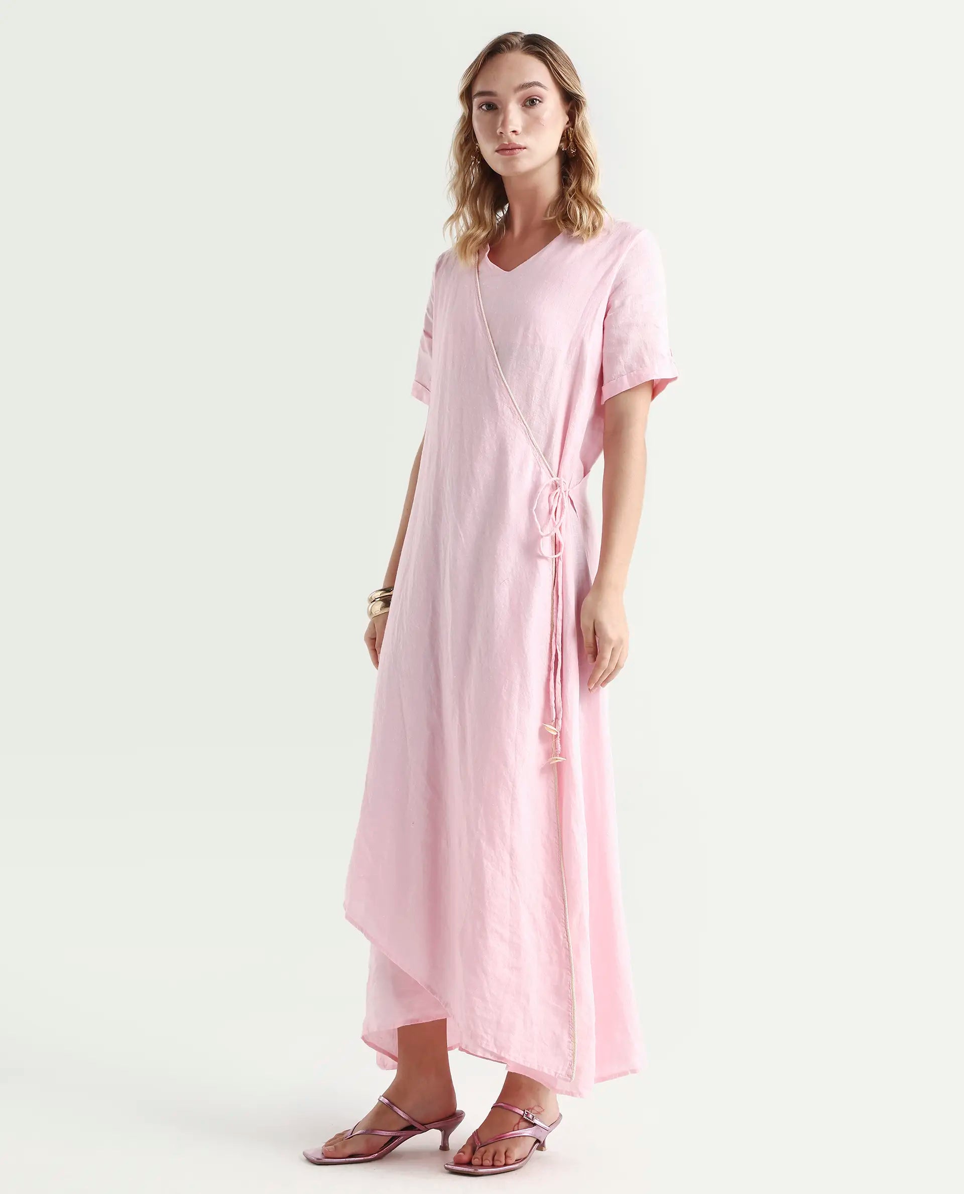 Rareism Women's Doodle Pink Linen Dress
