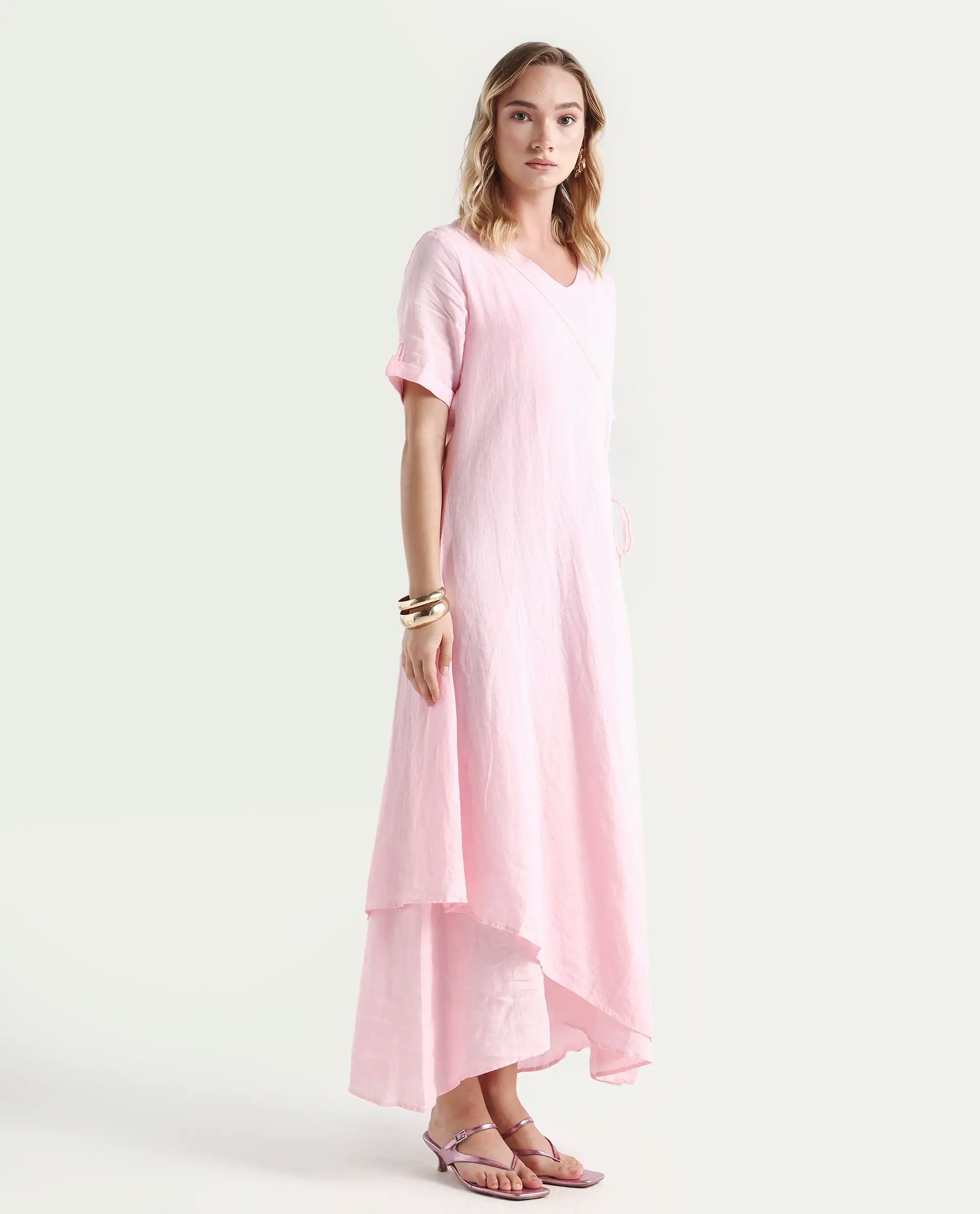 Rareism Women's Doodle Pink Linen Dress