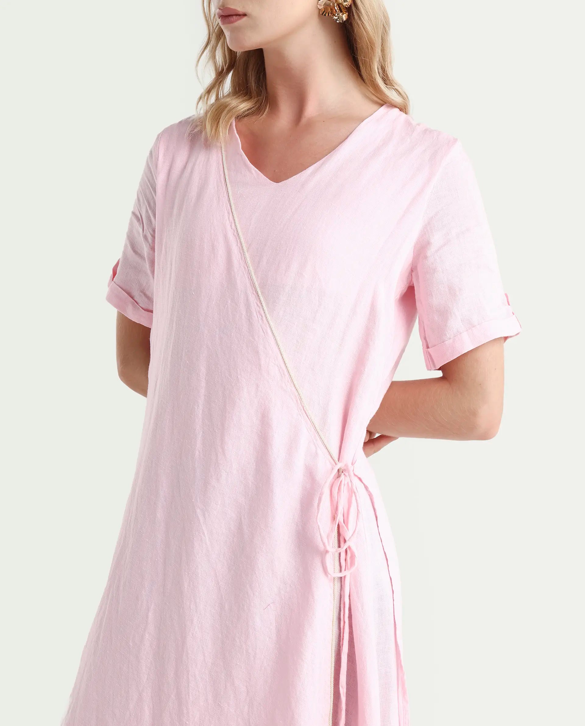 Rareism Women's Doodle Pink Linen Dress