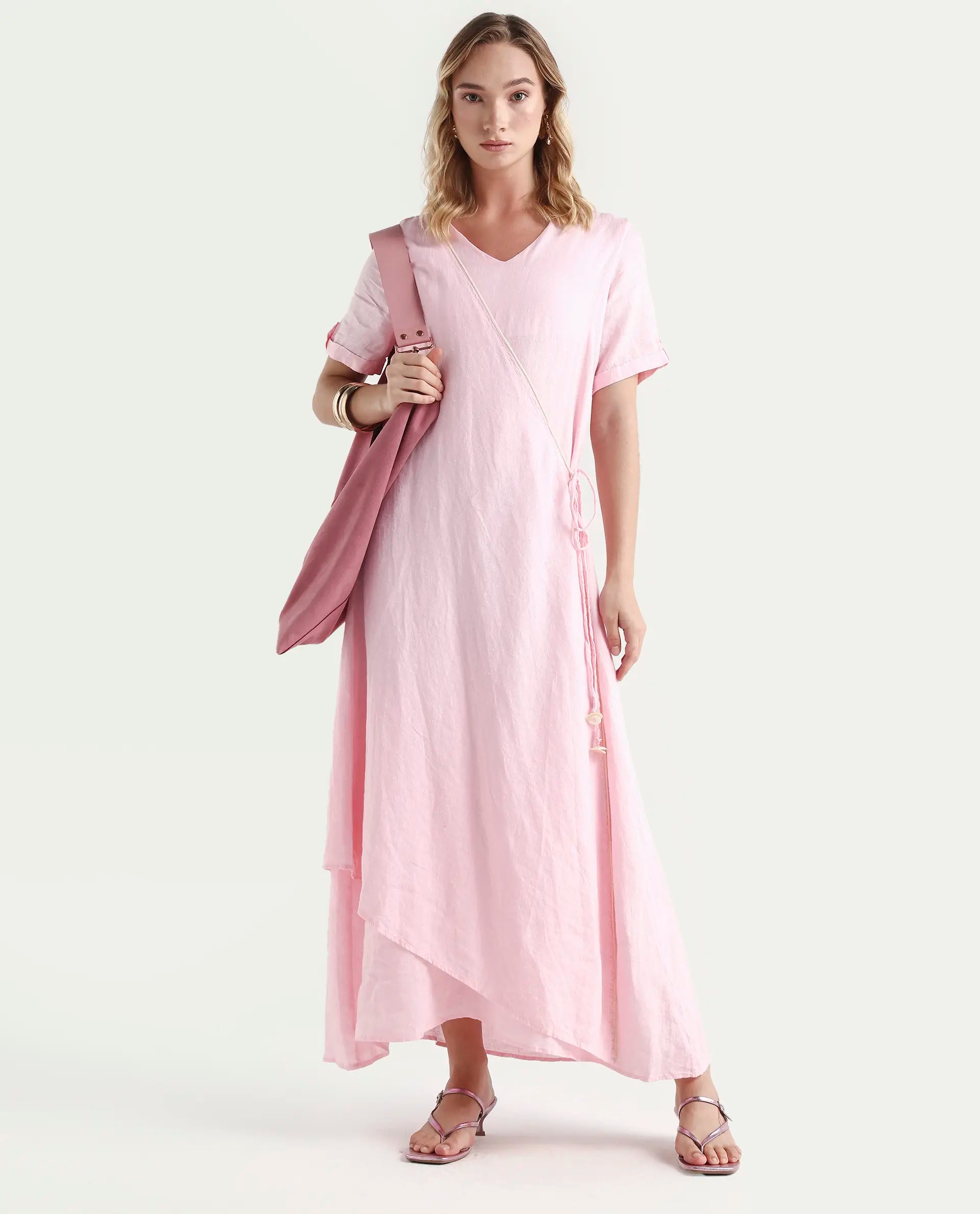 Rareism Women's Doodle Pink Linen Dress