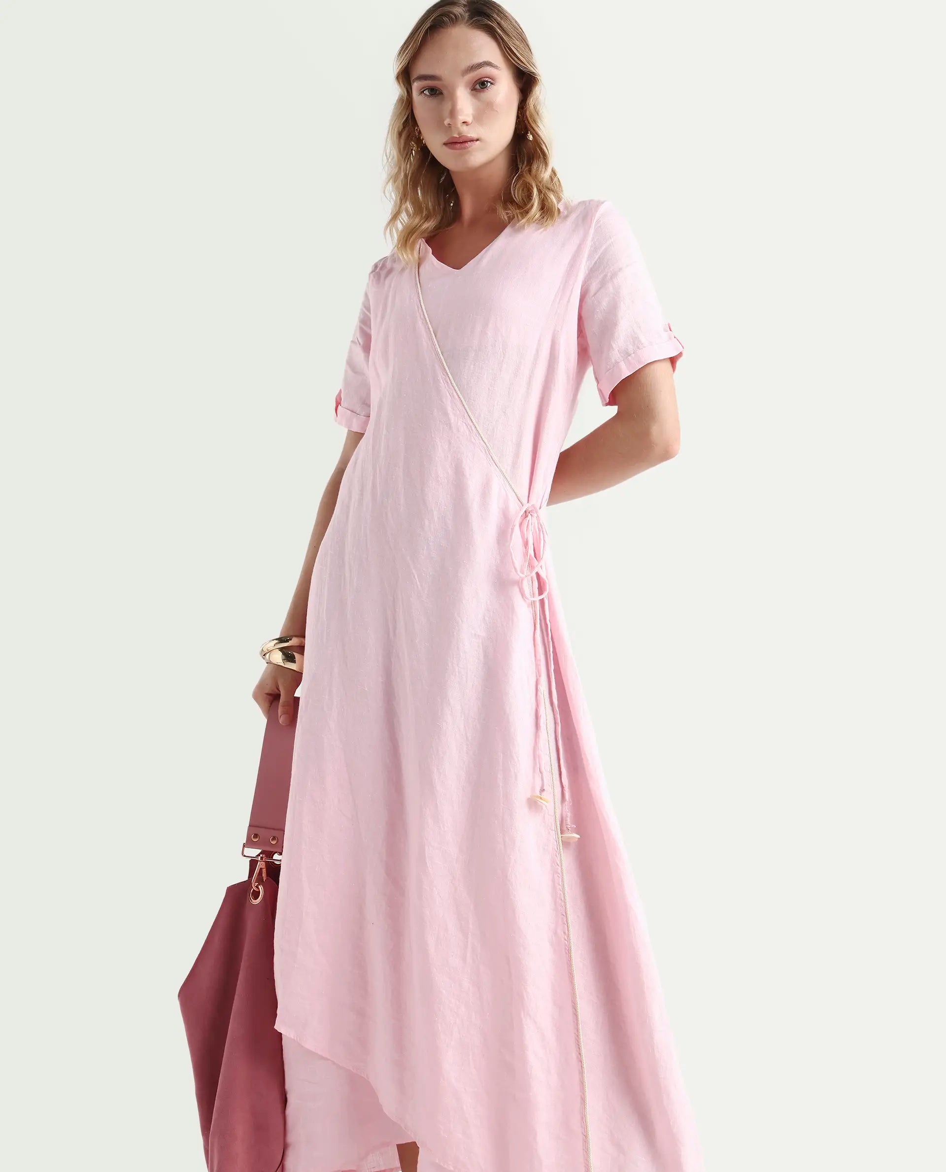 Rareism Women's Doodle Pink Linen Dress