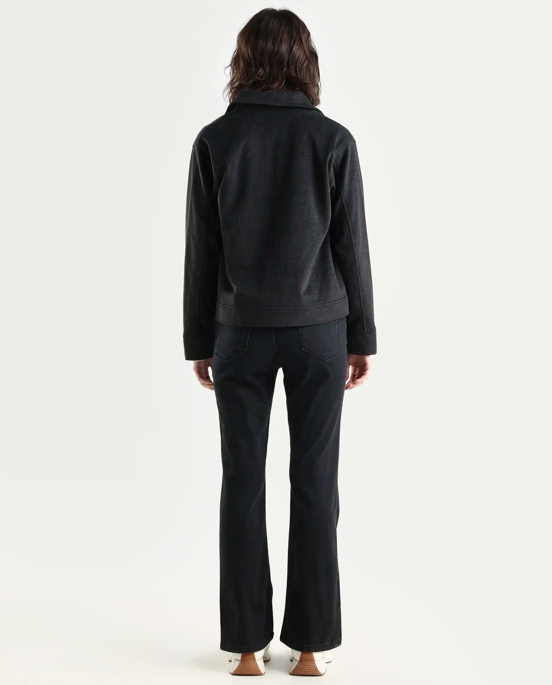 Rareism Women's Booter Black Cotton Blend Plain Ankle Length Slim Fit Jeans