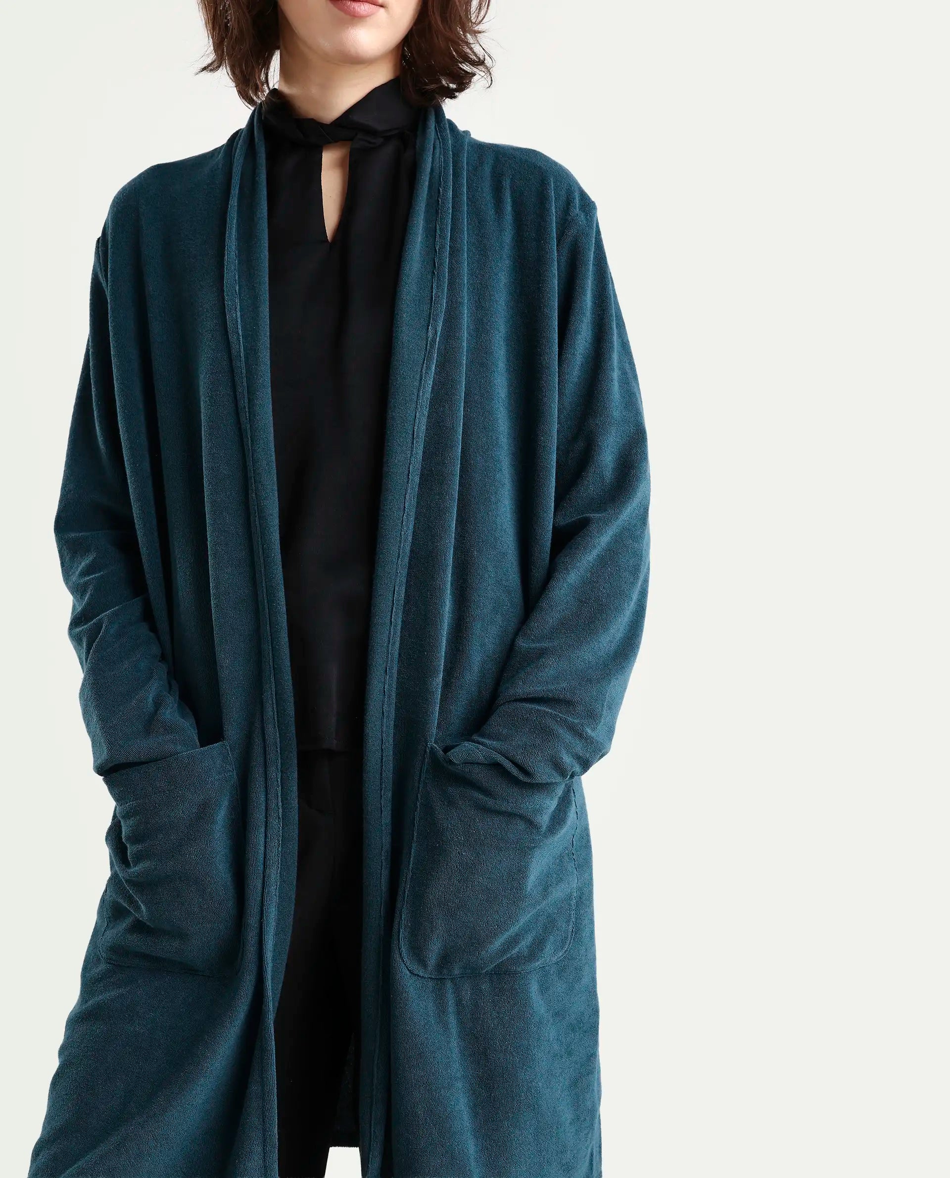 Rareism Women Sesh Blue Overlayer Knit Fabric Solid