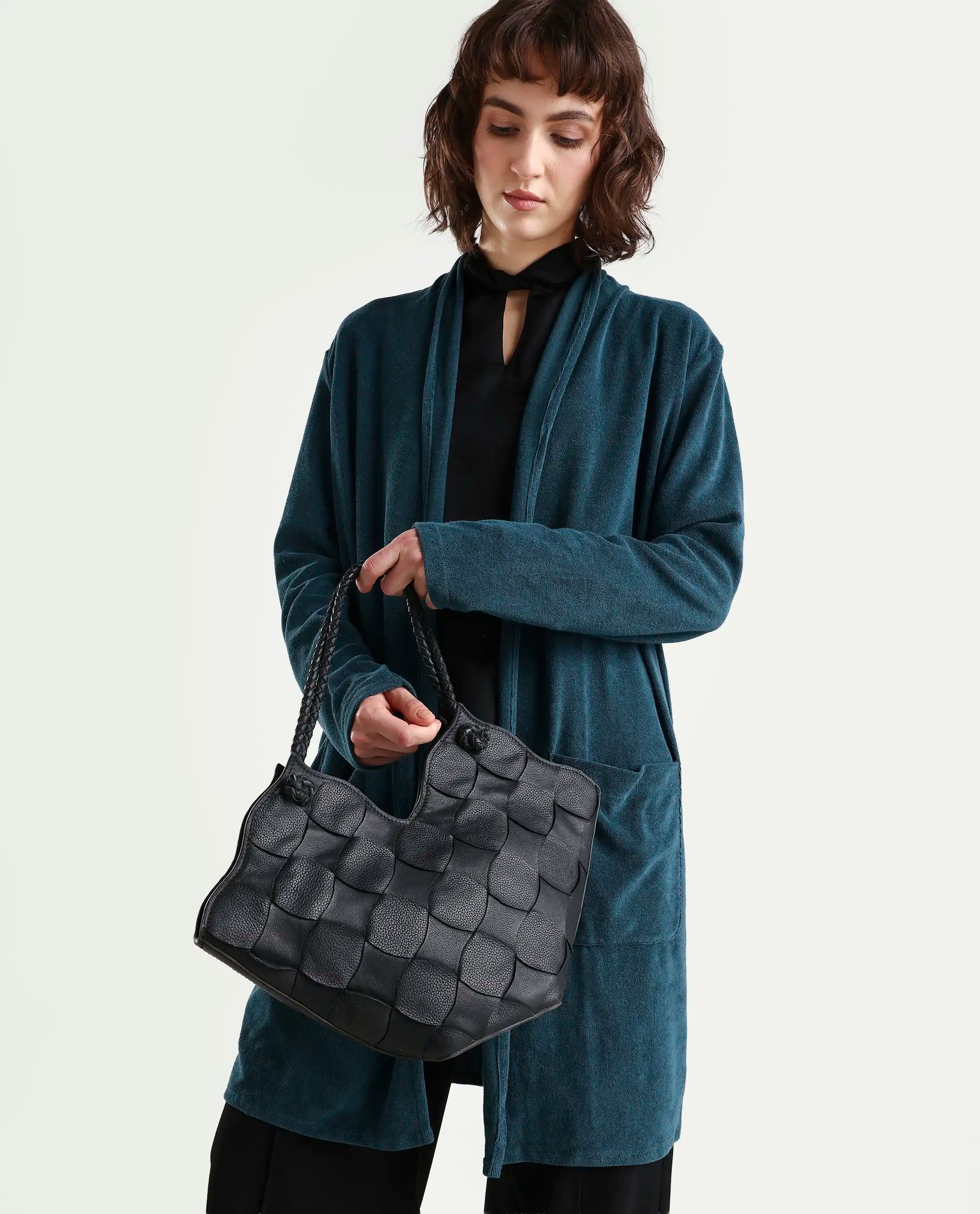 Rareism Women Sesh Blue Overlayer Knit Fabric Solid