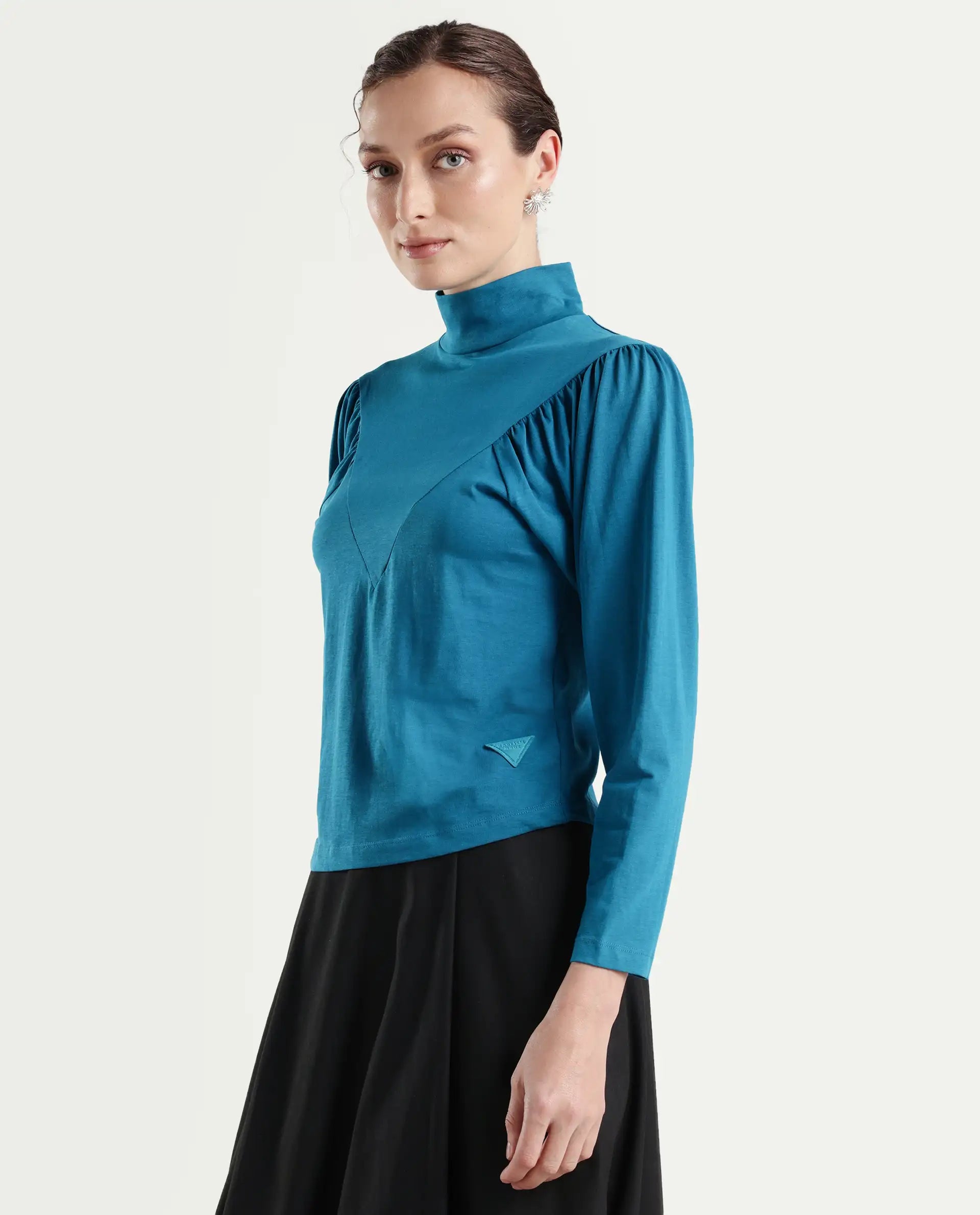 Rareism Women Lothy Blue T-Shirt Full Sleeves