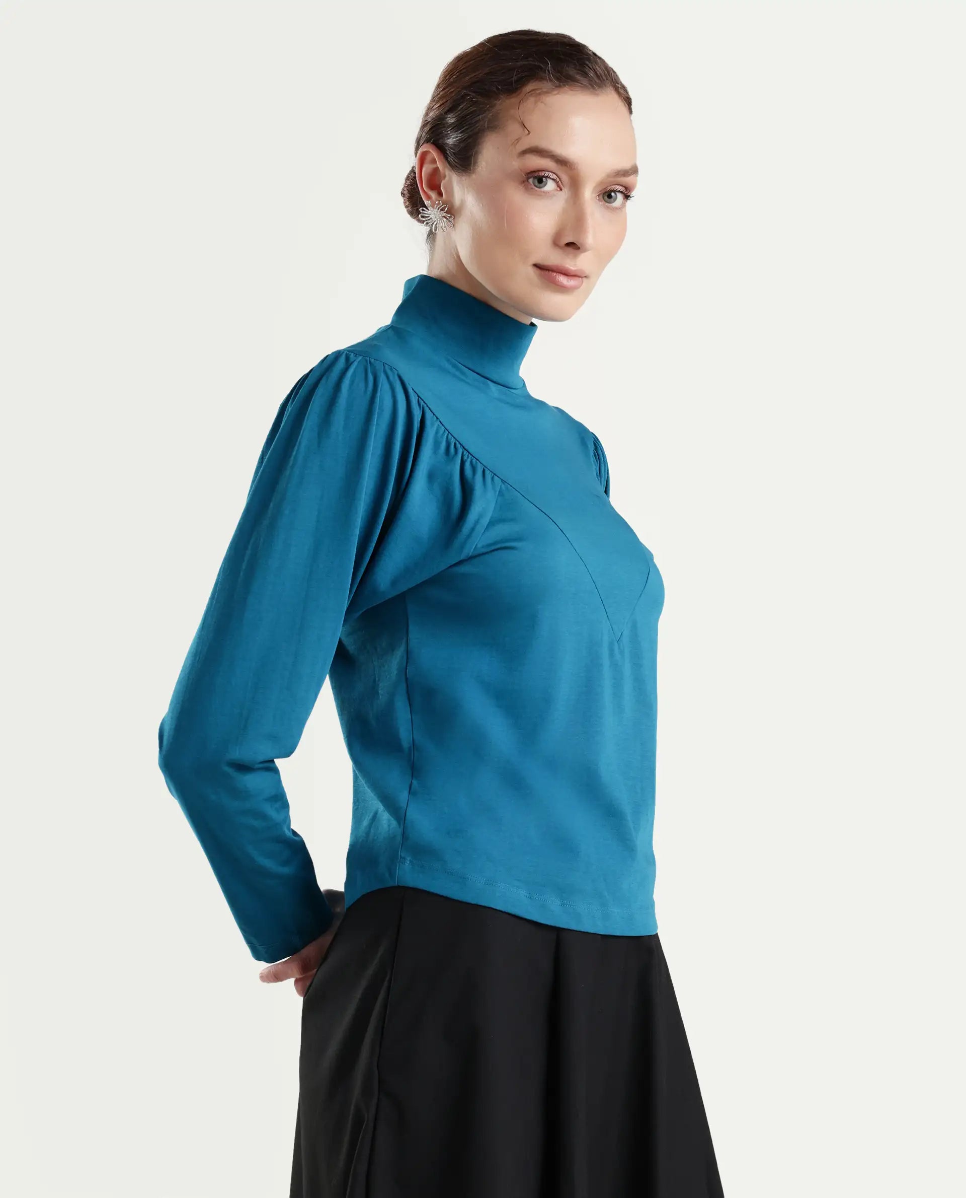 Rareism Women Lothy Blue T-Shirt Full Sleeves