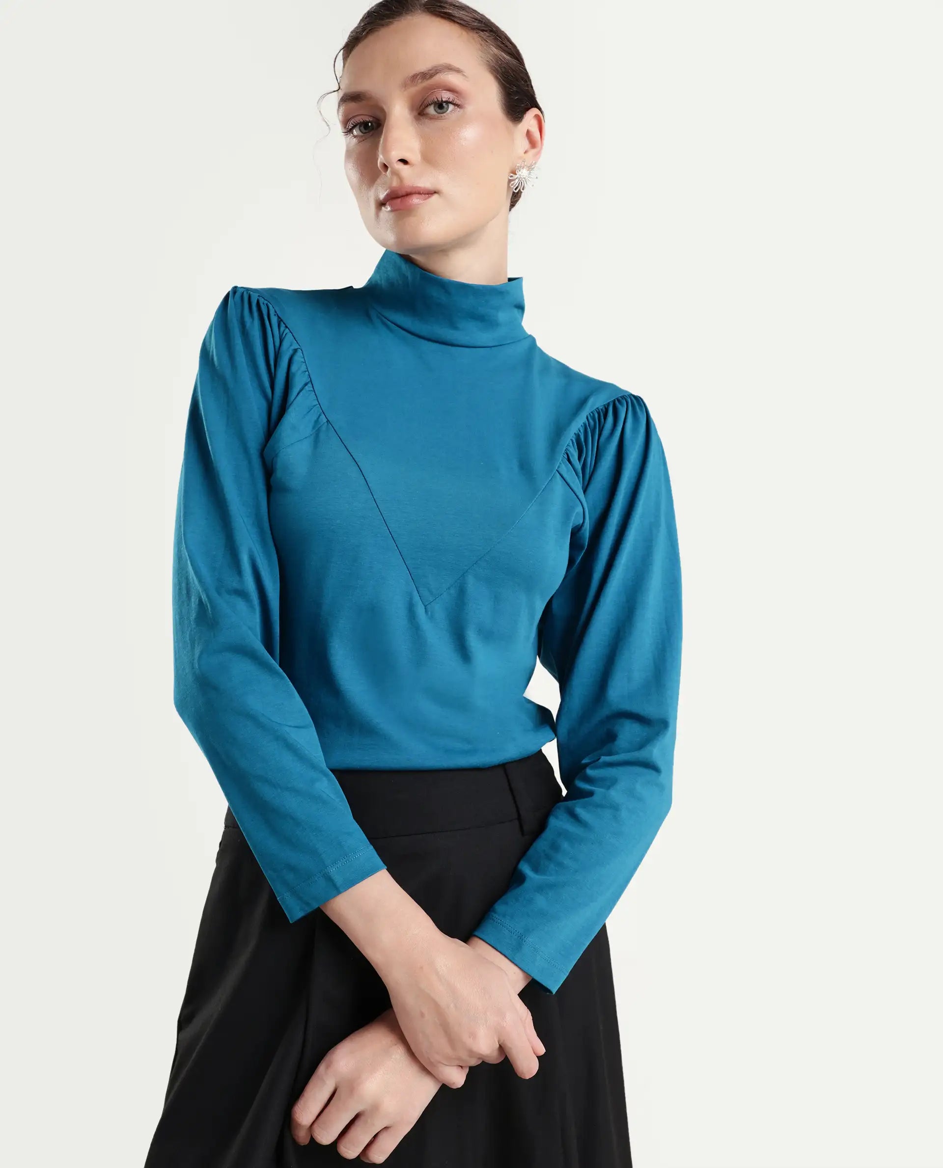 Rareism Women Lothy Blue T-Shirt Full Sleeves