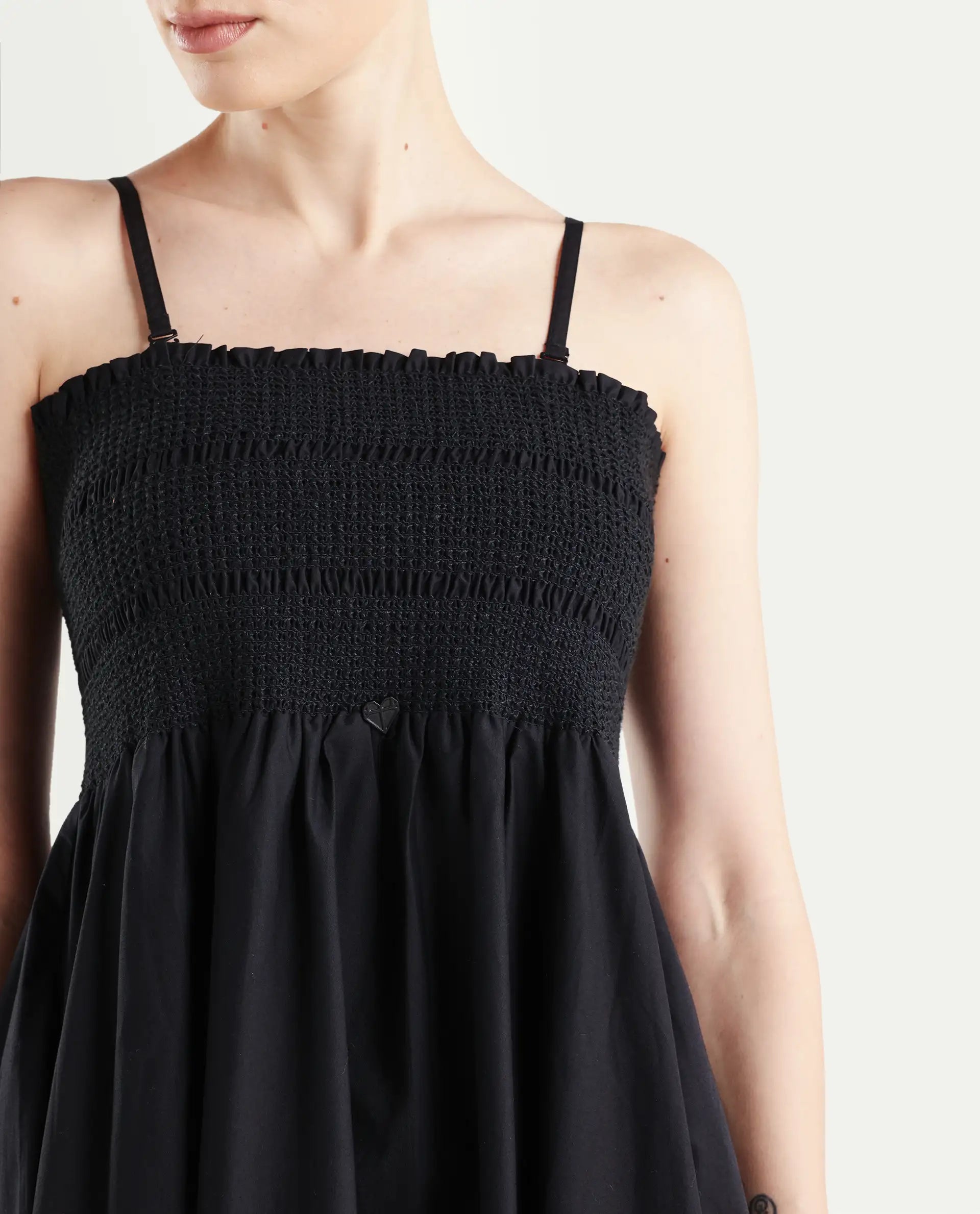 Rareism Women's Zozo Black Cotton Blend Tube Neck Plain Sleeveless Knee Length Regular Fit Dress