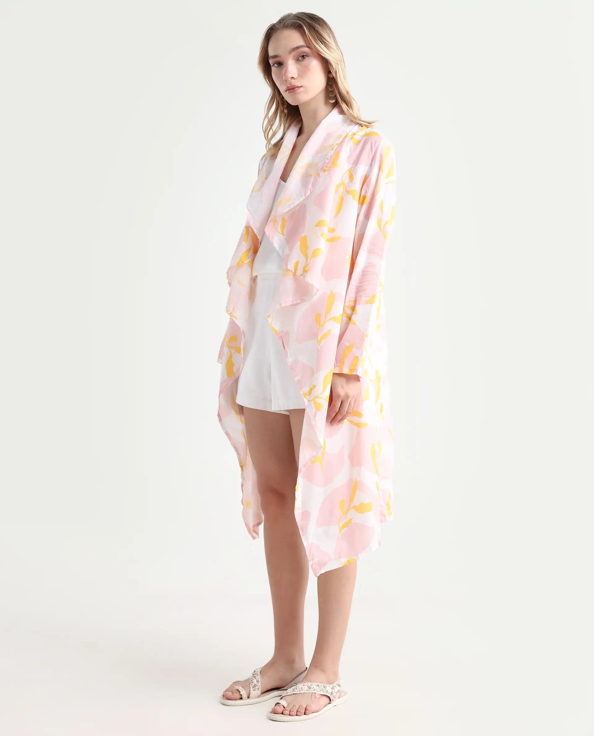 Rareism Women's Noki Pink Collarless Regular Fit Outer Wear