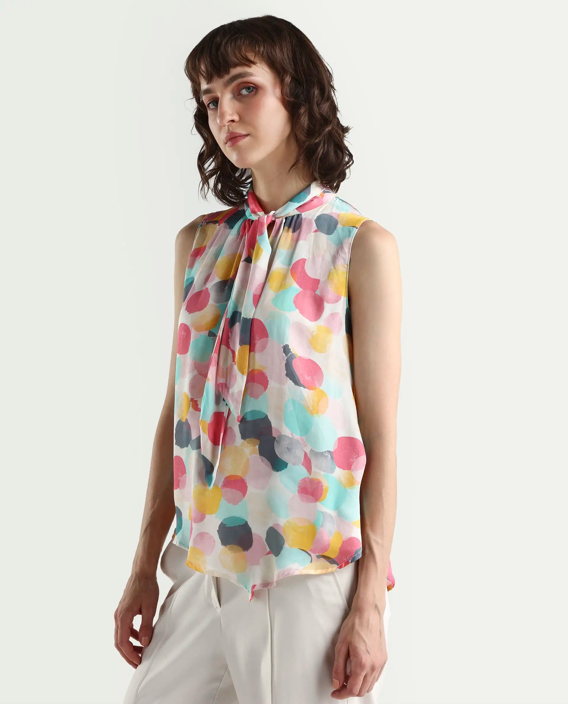 Rareism Women's Isro Pink Modal Abstract Print Top