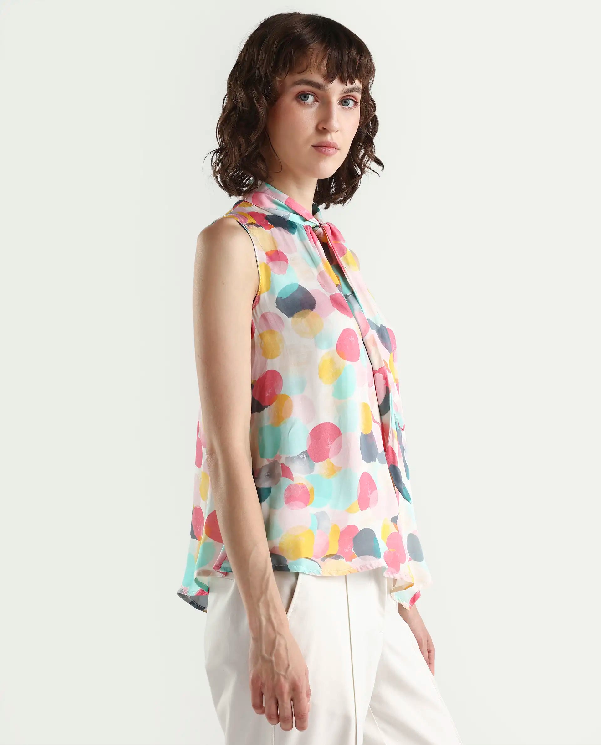 Rareism Women's Isro Pink Modal Abstract Print Top