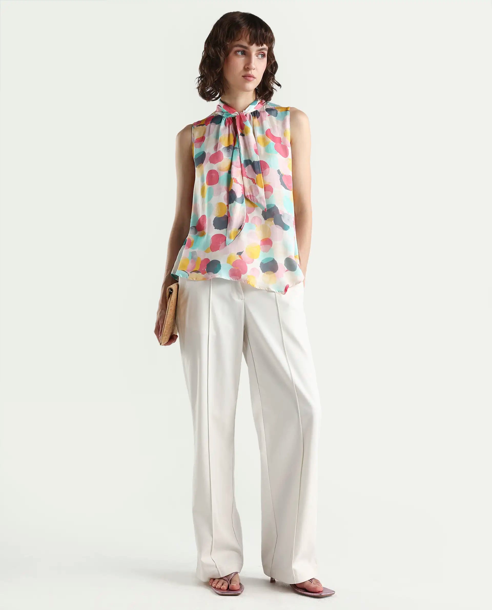 Rareism Women's Isro Pink Modal Abstract Print Top